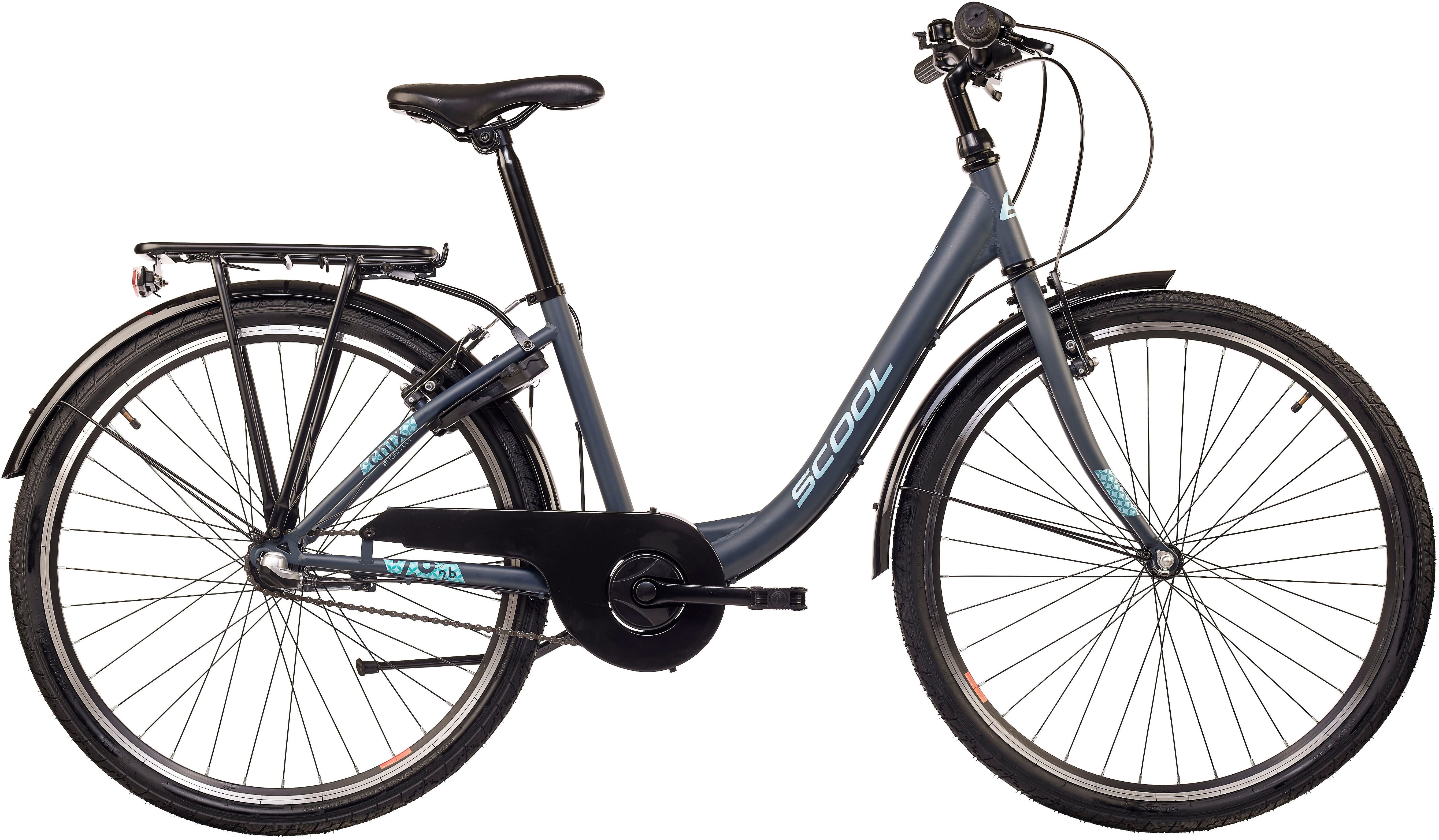 S’COOL Jugendfahrrad S'COOL chiX, 3 Gang Shimano, Nabenschaltung, 26 Zoll, Jugendliche, mit Gepäckträger und Schutzblech