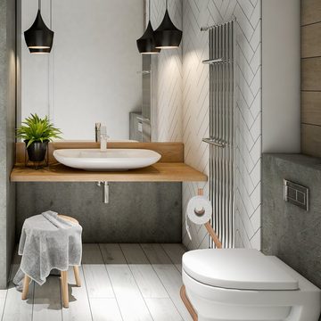 relaxdays Toilettenpapierhalter WC Garnitur Stahl & Holzoptik