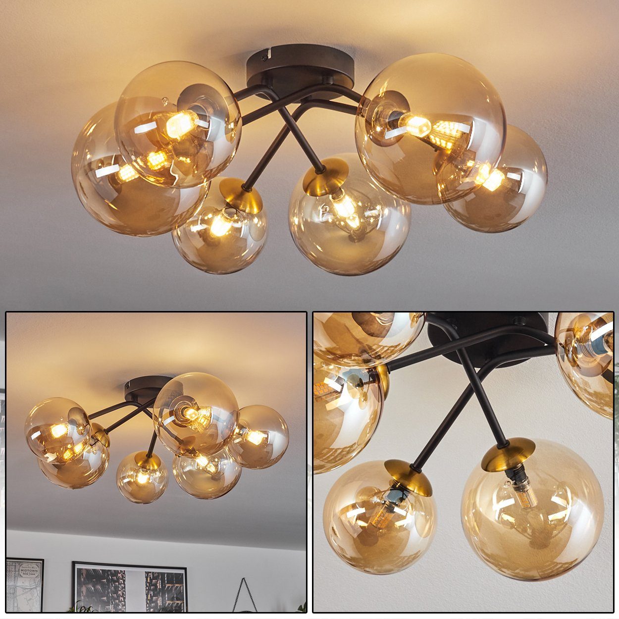 hofstein Deckenleuchte Deckenlampe aus Metall/Glas in Schwarz/Goldfarben/Be günstig online kaufen
