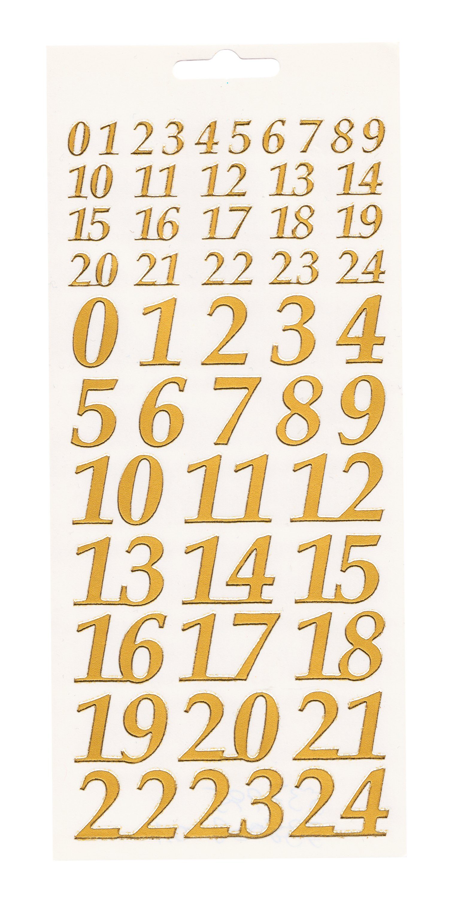 Deko-Buchstaben Reliefsticker Adventszahlen, 50 Sticker Gold