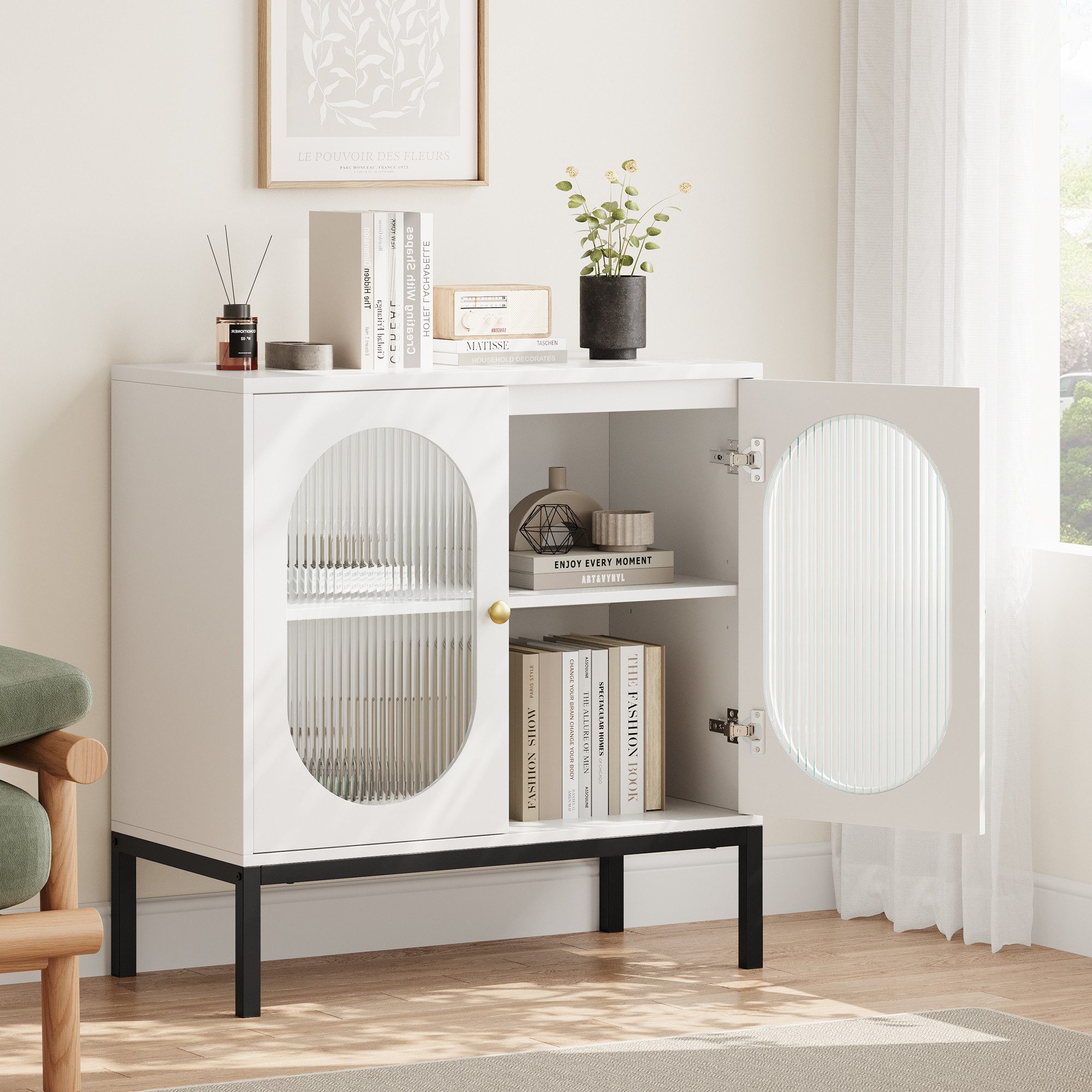 GarveeMore Sideboard mit 2 Türen und verstellbaren Regalen,83x80x40cm, Küchenschrank,Buffetschrank für Wohnzimmer,Esszimmer,Flur