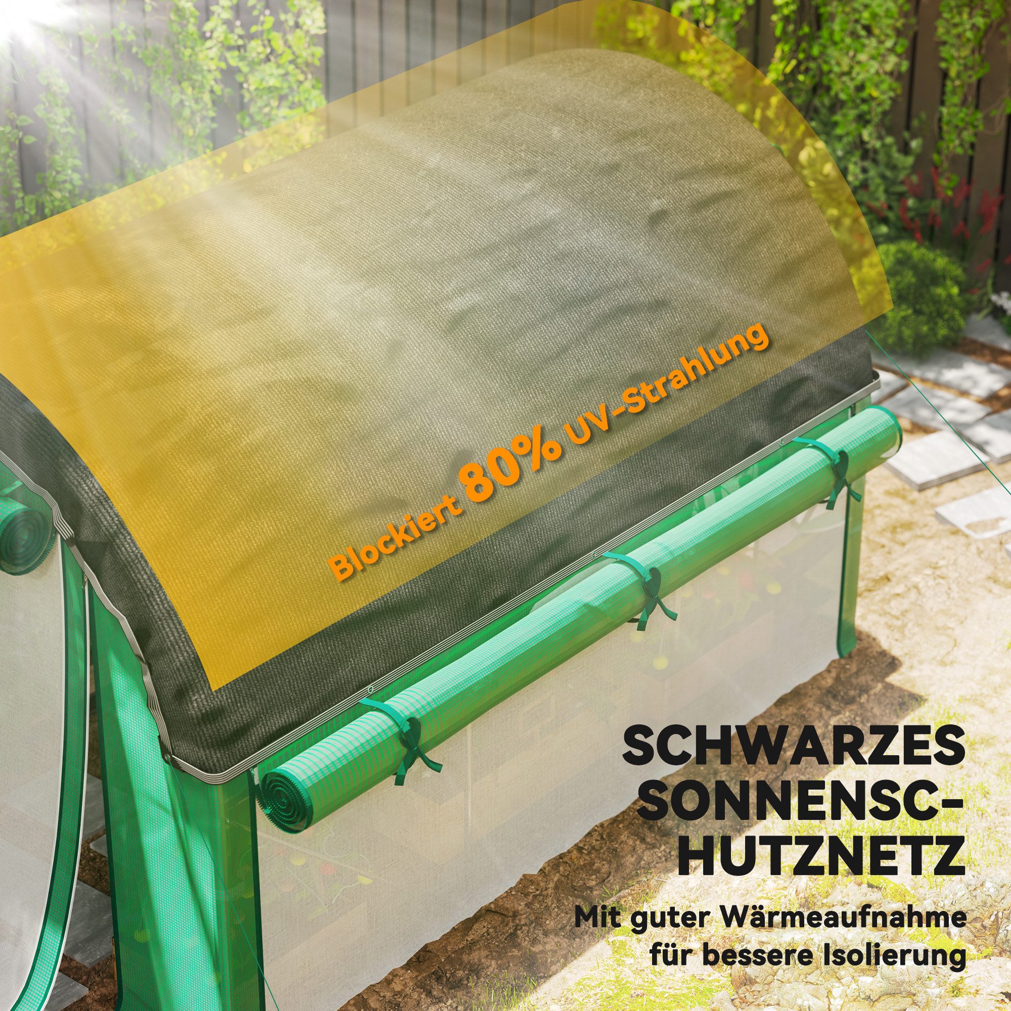 Outsunny Foliengewächshaus Folientunnel mit 6 Fenster, Rolltüren, Winterfest, Tomatenhaus, BxTxH: 300 x 200 x 198 cm, BxLxH: 200 x 300 x 198 cm, 0.5 mm Wandstär – Bild 4 von 5