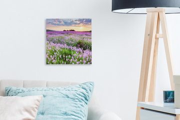 OneMillionCanvasses® Leinwandbild Blumen - Lavendel - Lila - Himmel - Sonnenuntergang - Wiese - Natur, (1 St), Leinwand Bilder für Wohnzimmer Schlafzimmer