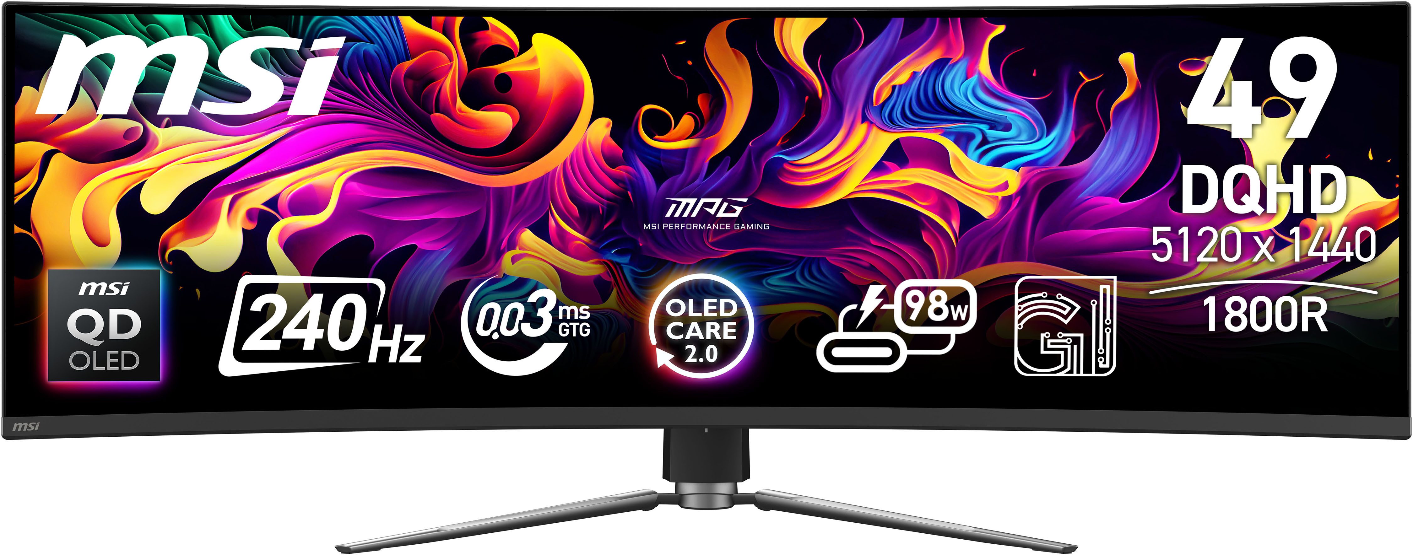 MSI MPG 491CQPX QD-OLED Curved-OLED-Monitor (125 cm/49 ", 5120 x 1440 px, DQHD, 0,03 ms Reaktionszeit, 240 Hz, QD-OLED)