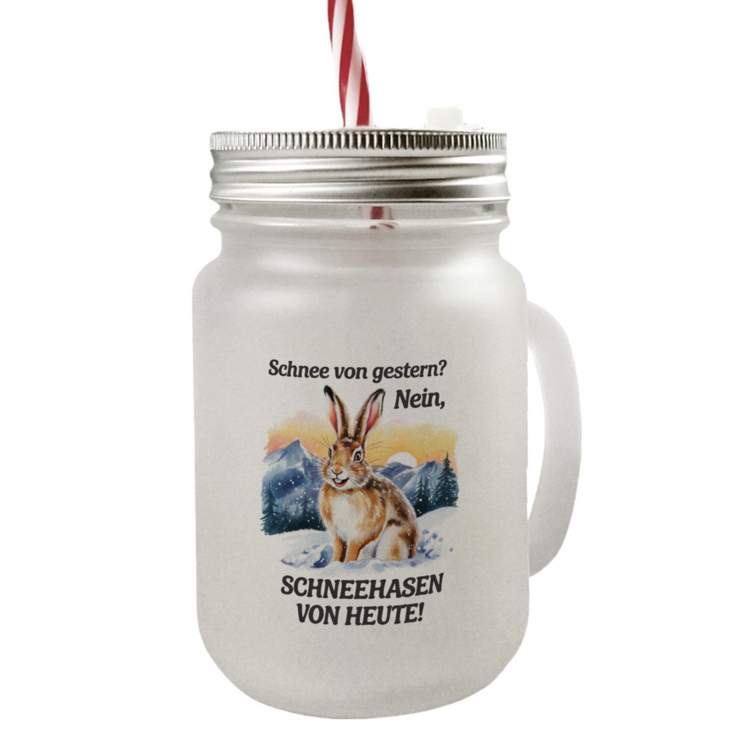 Glas Fröhlicher Schneehase Mason Jar Henkel Trinkglas mit Deckel