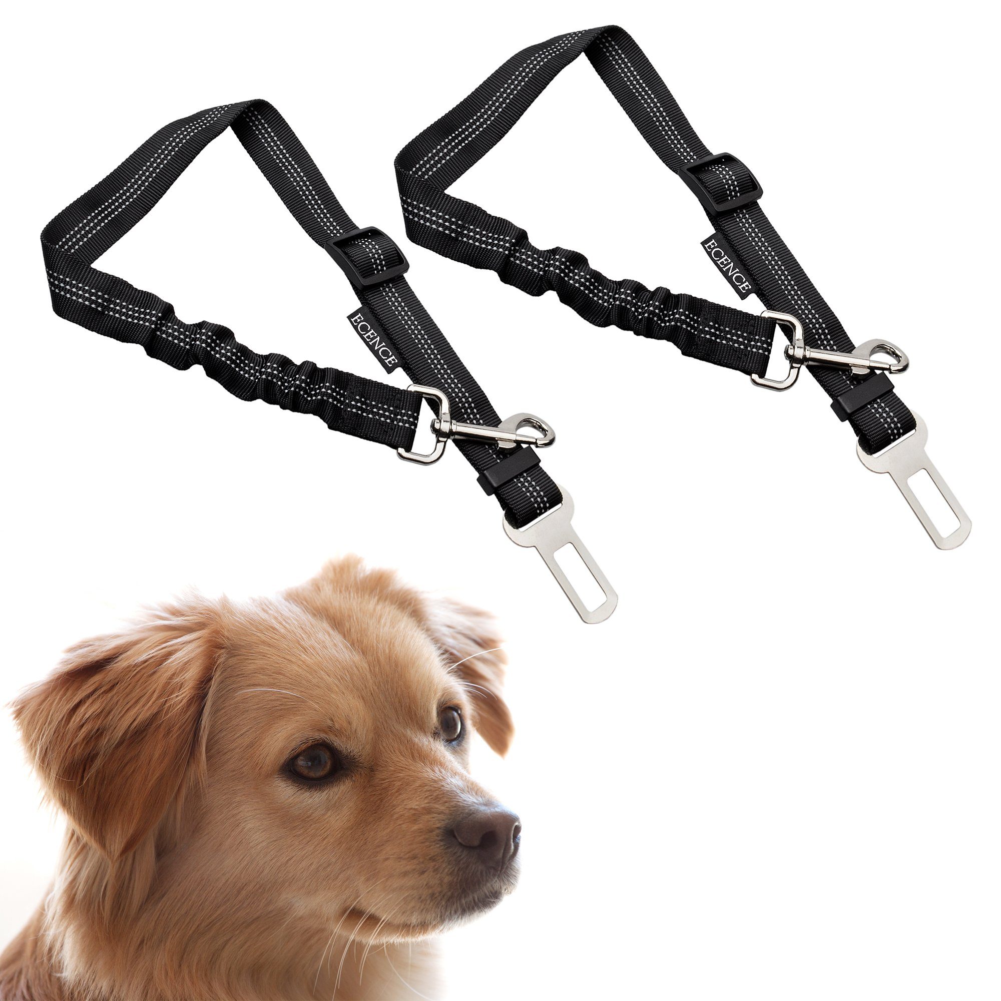 ECENCE Autohundegeschirr 2x Hunde-Gurt Auto Sicherheitsgurt elastisch