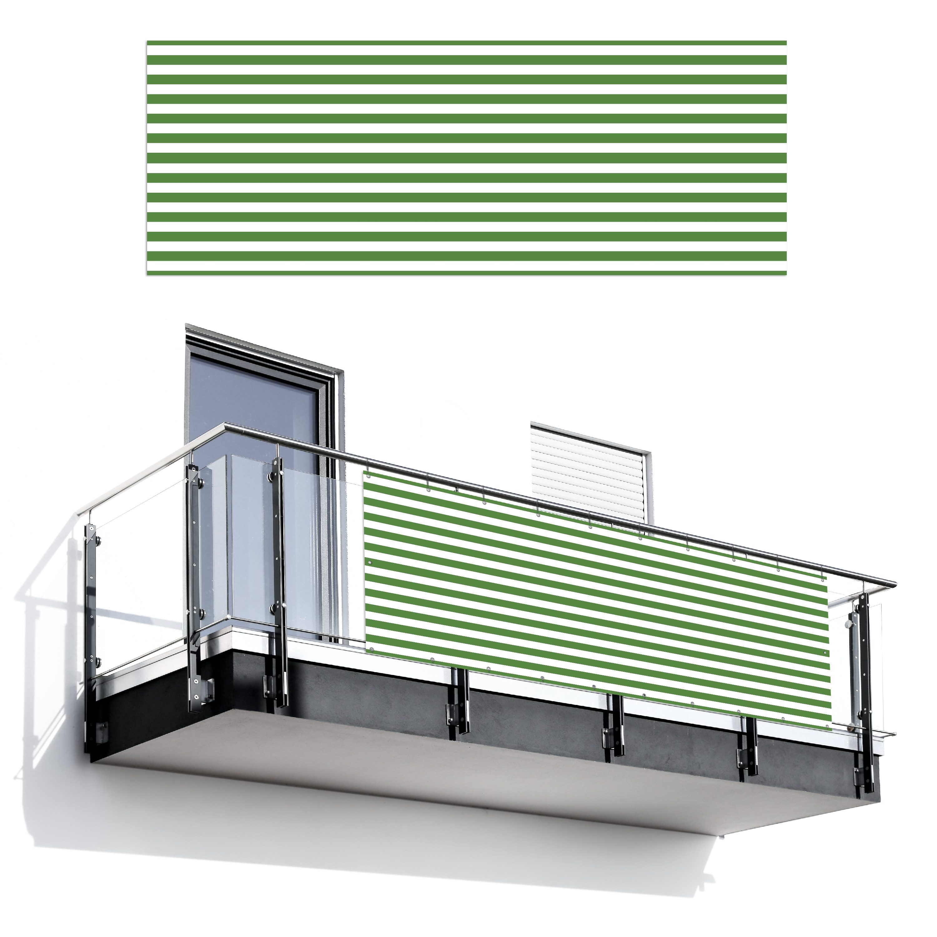 MuchoWow Balkonsichtschutz Muster - Streifen - Grün- Hell (1-St) Balkon- und Gartensichtschutz, 300x110 cm