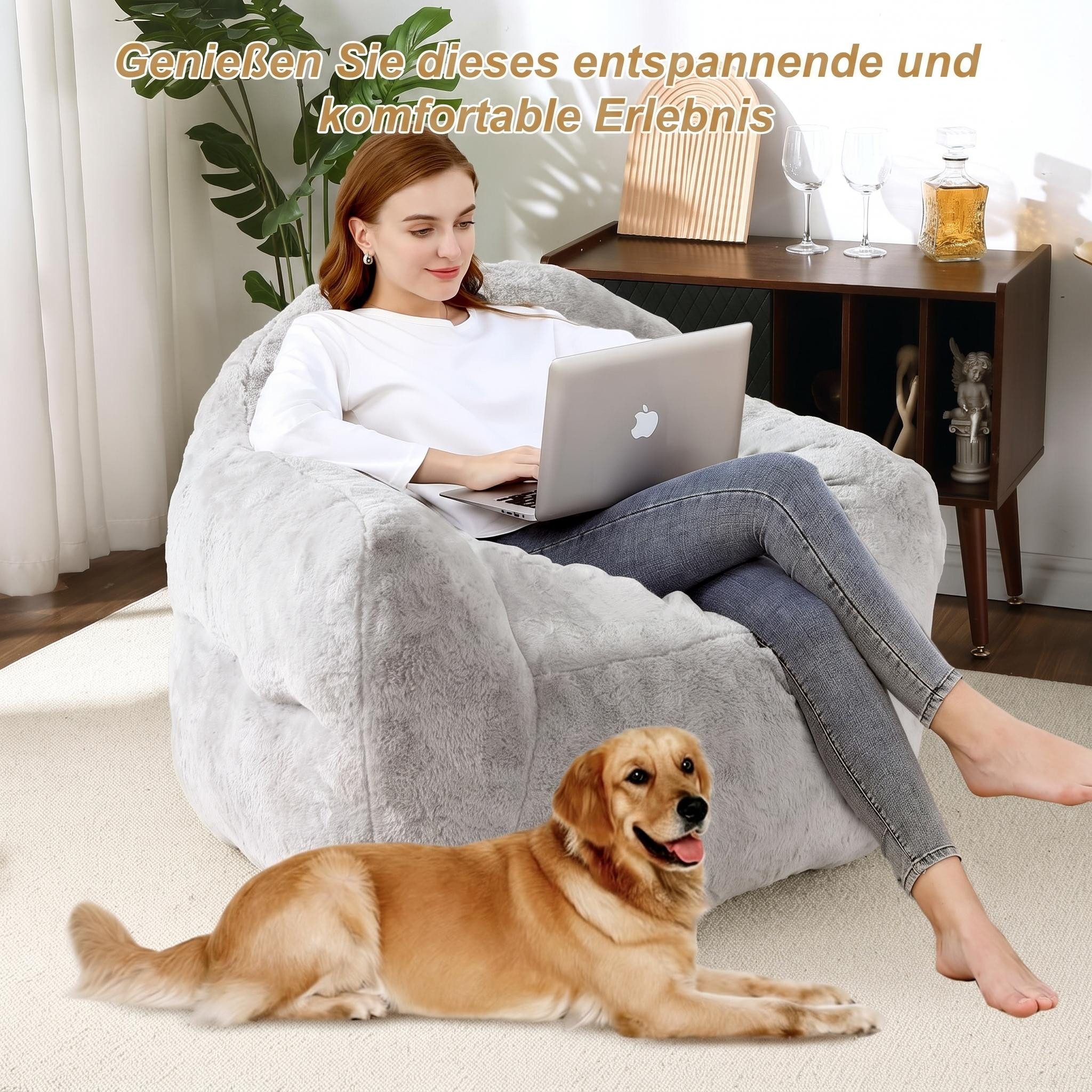 GarveeMore Sitzsack Sessel mit Rücken- und Armlehne, hochdichter Schaumstoff & Plüsch, für Wohnzimmer, Schlafzimmer, Leseecke – Bild 3 von 5