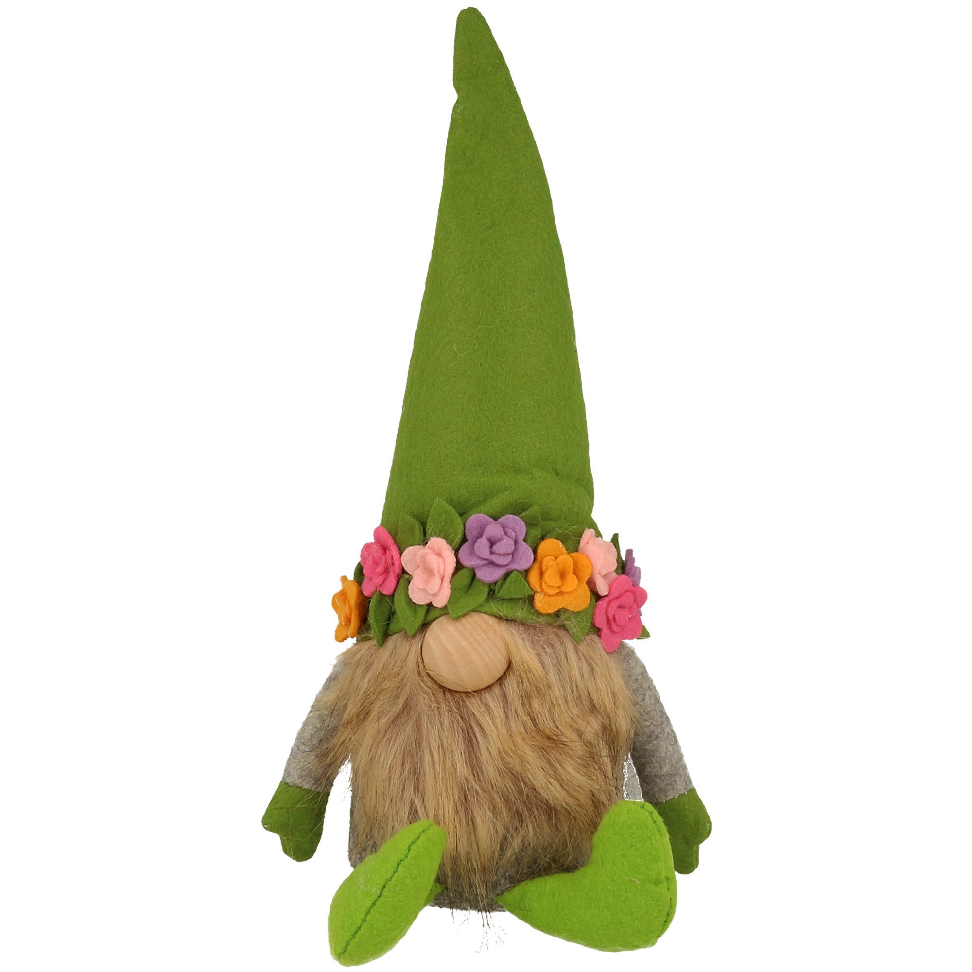 XiRRiX Wichtel Gnom Frühling Sommer mit Blumenmütze grün (H: 33 cm) (H: 33 cm, Osterdeko Frühlingsdeko Wichtel), mit süßer Knubbelnase, niedlichem Bart und tollem Blumendekor.