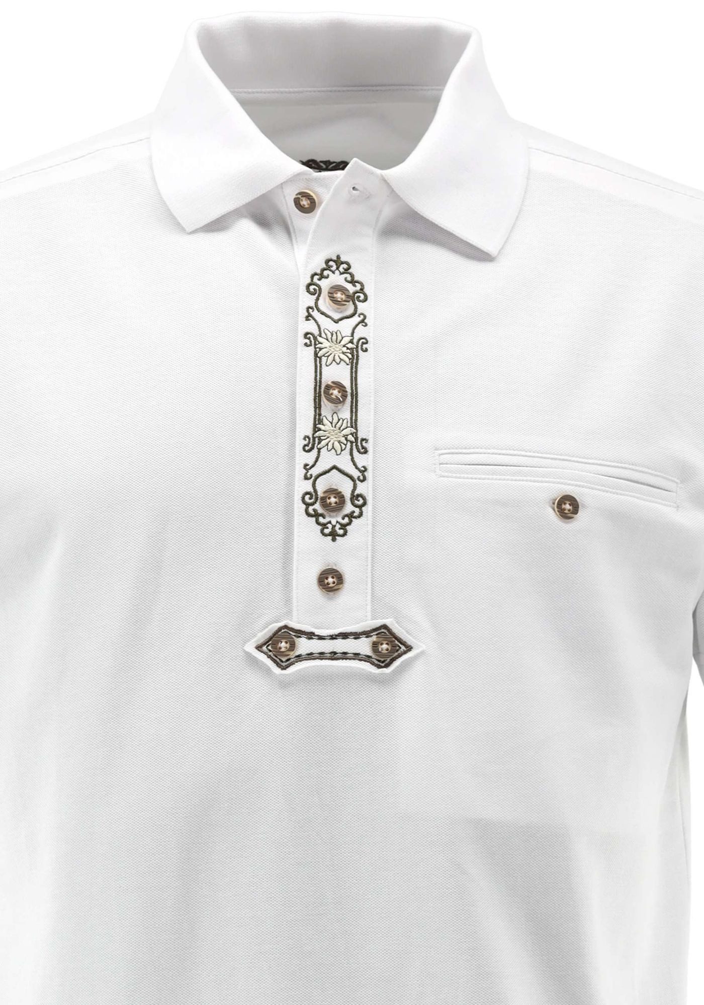 OS Trachten Poloshirt Grasko Regular Fit, Polokragen, Kurzarm, Druck "Hirschgeweih", Kontrast