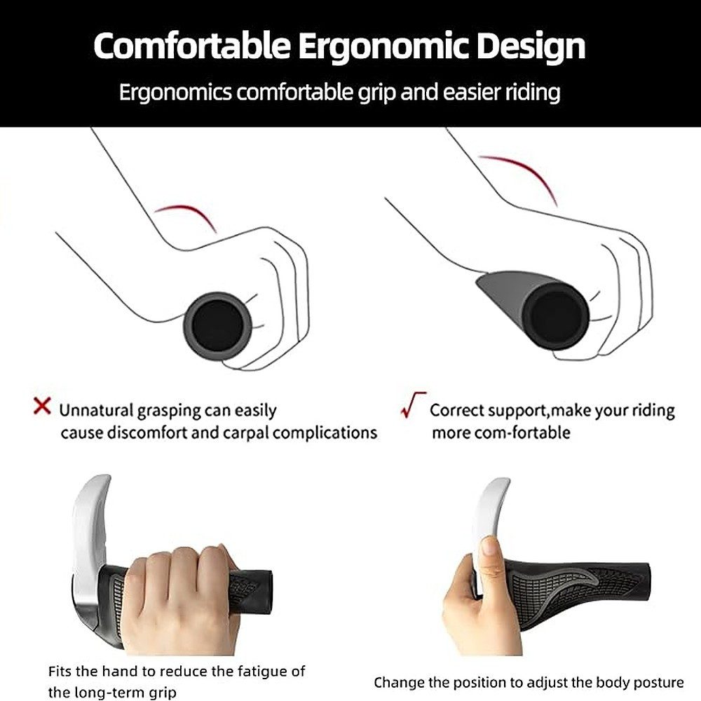 ROCKBROS Fahrradhalter Ergonomiegriffe Lenkergriffe Lenkerhörner (Spar-Set, 2-tlg., 22,2 mm rutschfest), ergonomisch, rutschfest, Lenkerhörner, Alu-Klemmung