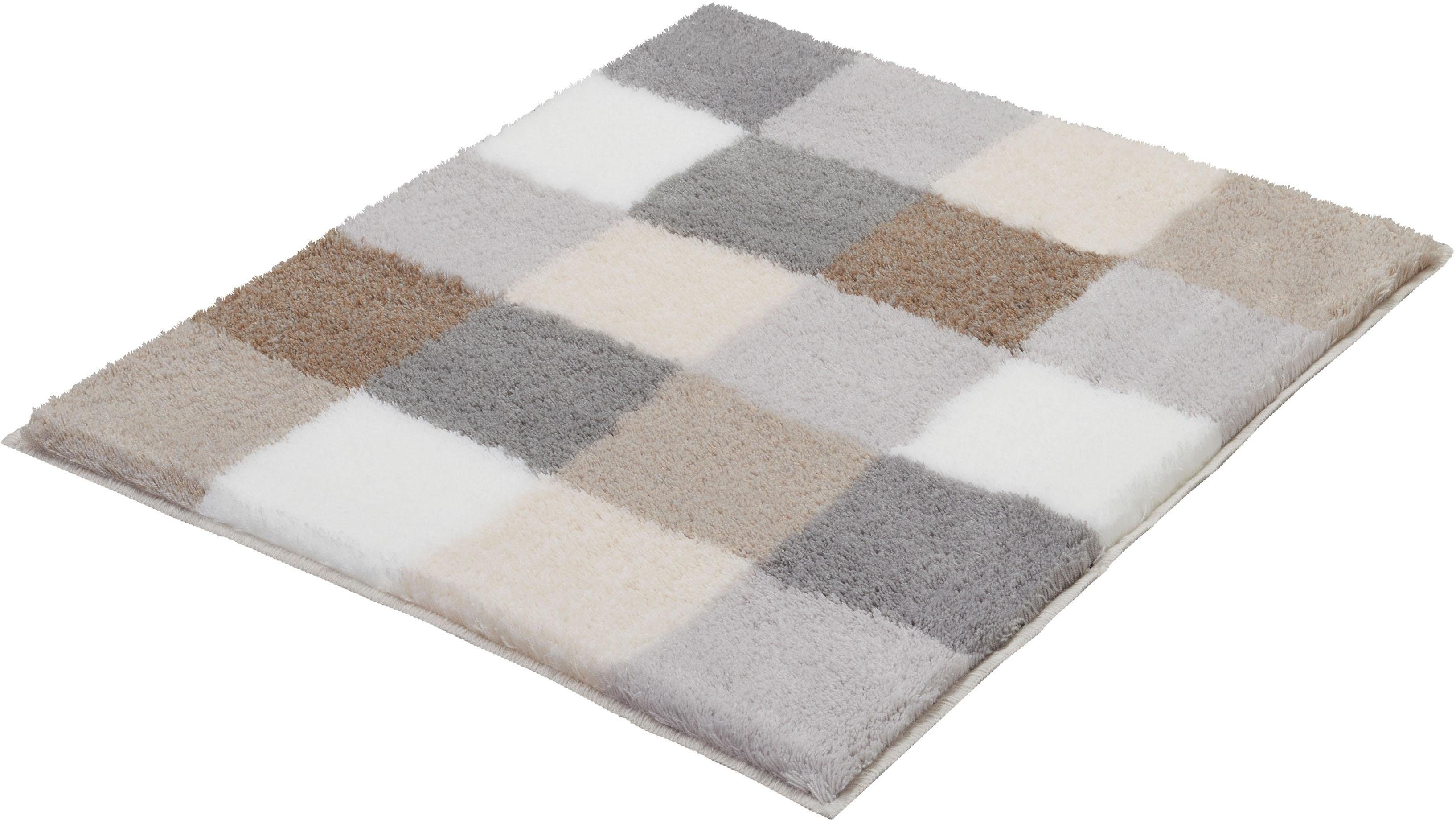 Kleine Wolke Badematte Caro, Badvorleger, Badezimmer Teppich, Höhe 25 mm, rutschhemmend beschichtet, fußbodenheizungsgeeignet, Kunstfaser, rechteckig, Badteppich, modernes Karo-Muster, Pastell-Farben, waschbar