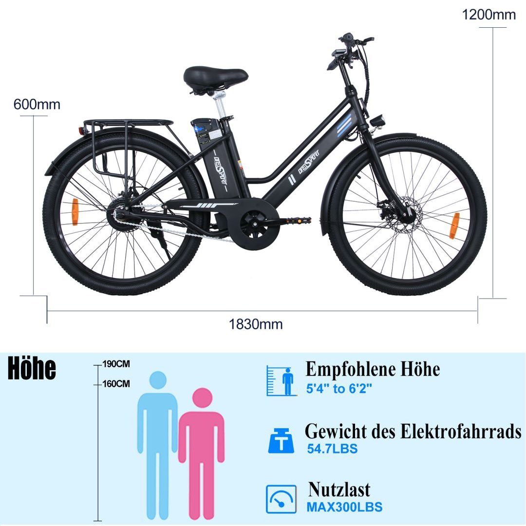 Damen elektrischer ein werden, Citybikes, für 250W Smartbikes, dem 26 Elektrofahrräder Herren), 36V/14,4Ah E-Bike MTB(Optionaler E-Bike Pedal-Modus Zoll und Lithium-Ionen-Akku, Einbau des Elektrofahrrad,Citybike,Pedelec, Nach Gashebels Heckmotor, Gashebel: Datendisplay, Fahrmodi: kann rein Power-Assist-Modus), Höhenverstellbare (spar-set,E-Mountainbike, schwarz akku,25KM/H, Sattelstütze Modus E-Dirtbike, und Fangqi erreicht