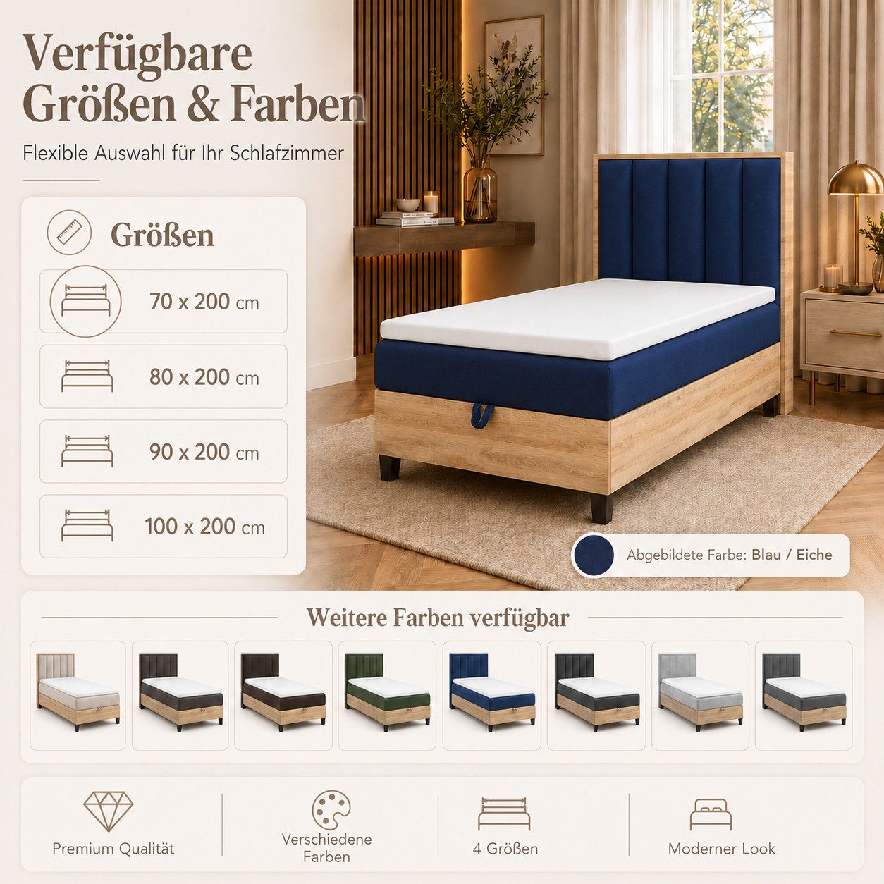 Best for Home Boxspringbett Einzelbett Trinity K-10 mit Bettkasten & Komfort Topper T30 (Bett, Polsterbett mit Stauraum, Jugendbett, Kinderbett versch. Größen, 4-St., 70x200 80x200 90x200 100x200 cm), Verschiedene Liefermöglichkeiten, TOP Preis-Leistungs-Verhältnis