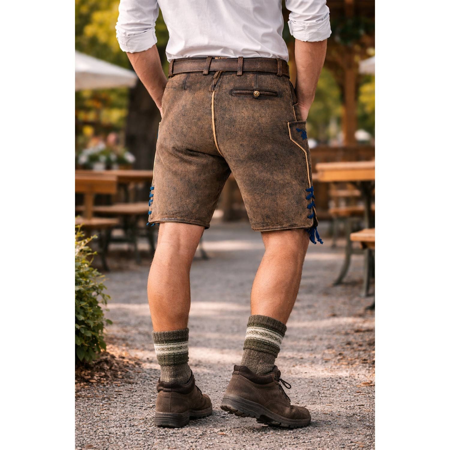 Maddox Trachtenlederhose 'Utz' mit Gürtel, Wildbock er-blau
