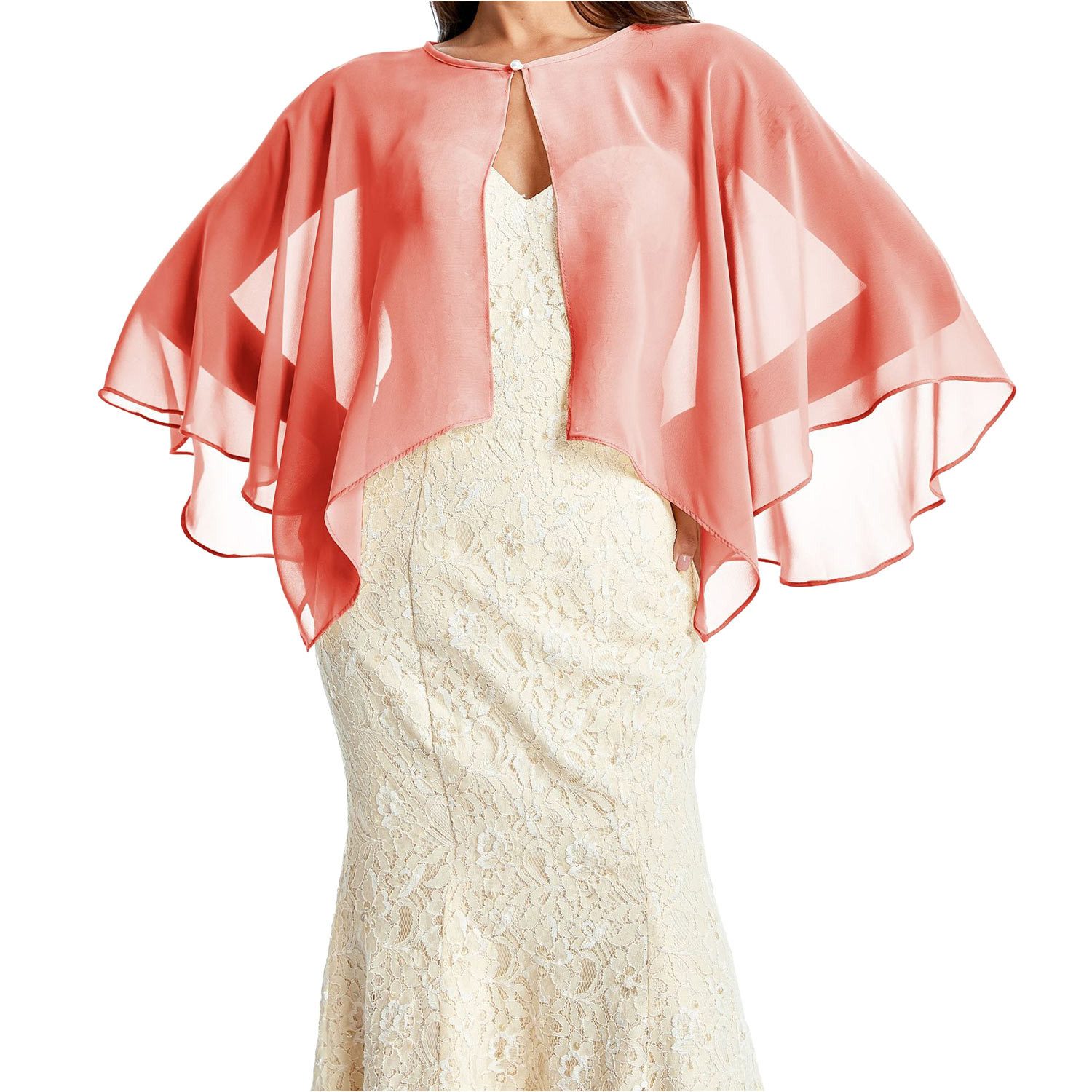 Refttenw Poncho Damen Stola für Abendkleid Chiffon Bolero Brautjacke mit Perlen Elegant Luftig Leicht