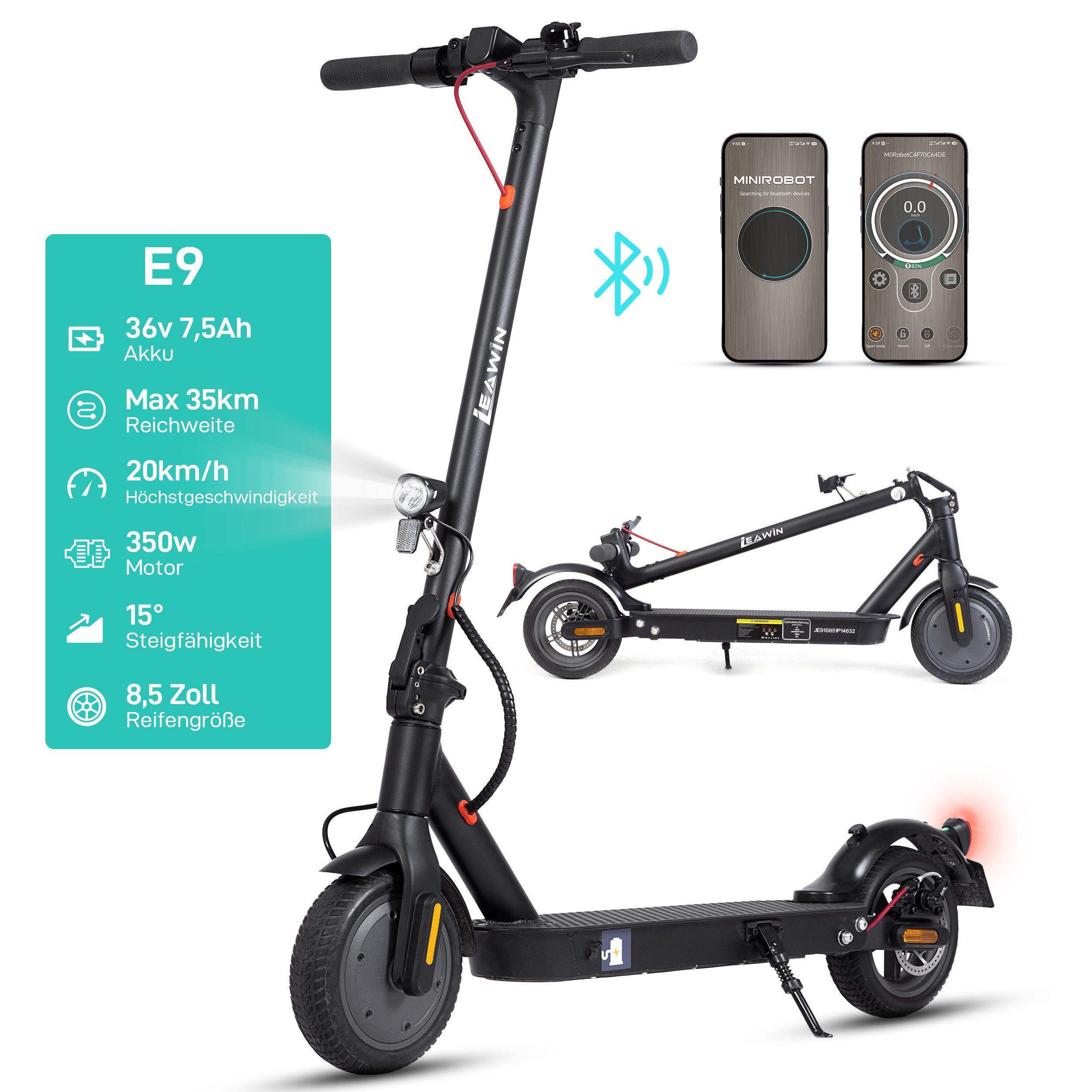 ZWHEEL E-Scooter 8,5'' klappbarer E-roller, 35km, mit ABE, App, E-ABS & Scheibenbremse, 350,00 W, 20 km/h, (mit Schutzblechen, mit Straßenzulassung), klappbar, duales Bremssystem, Stoßdämpfung, Belastung bis 120kg