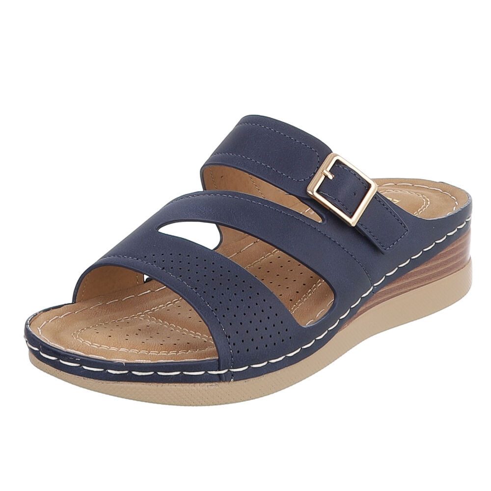 Ital-Design Damen Keilsandale mit Schnalle und Komfortfußbett Pantolette (91849255) Keilabsatz/Wedge Keilsandaletten in Dunkelblau