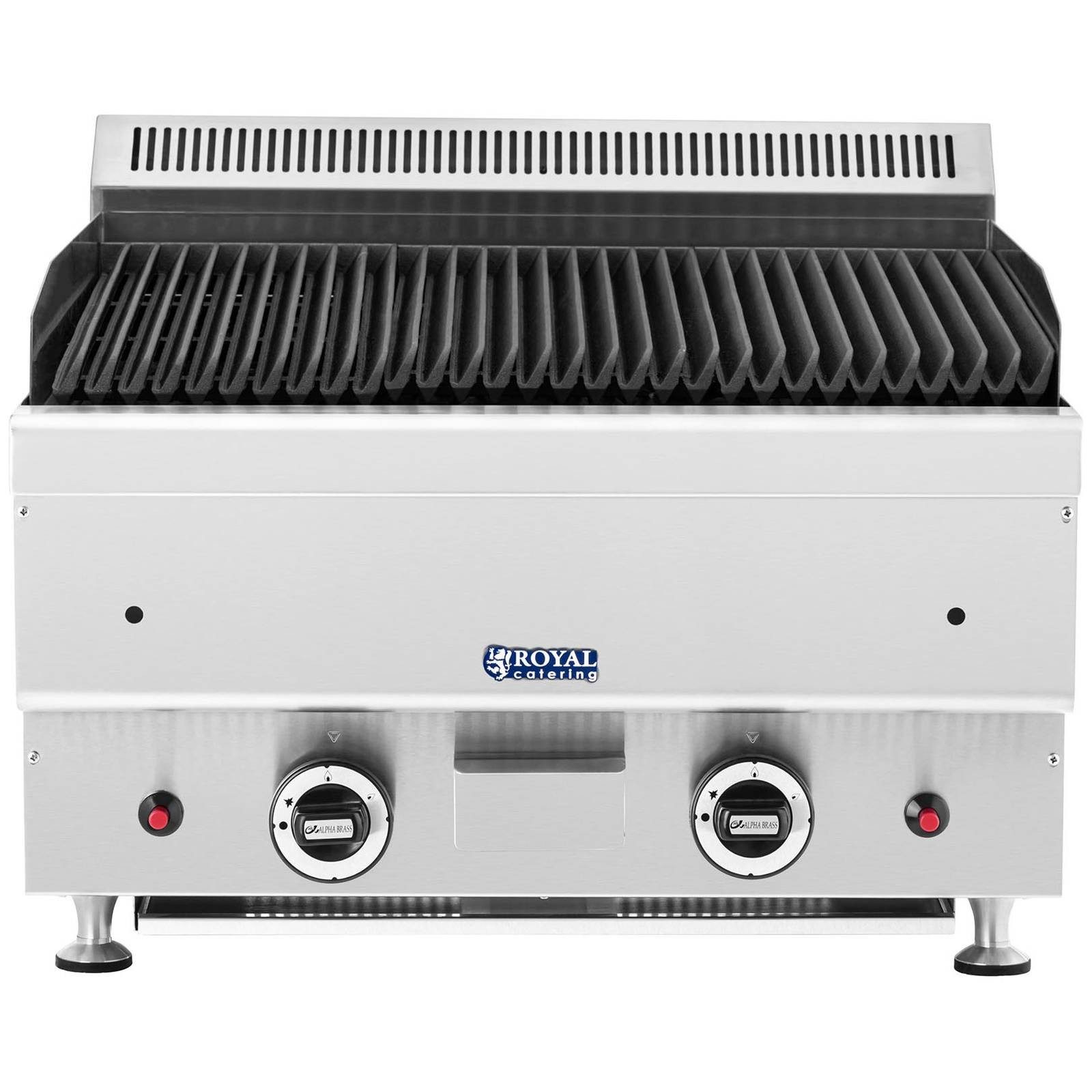 Royal Catering Gasgrill Lavastein-Grill Erdgas gerillte Grillplatte 50 x 47cm Tropfschale