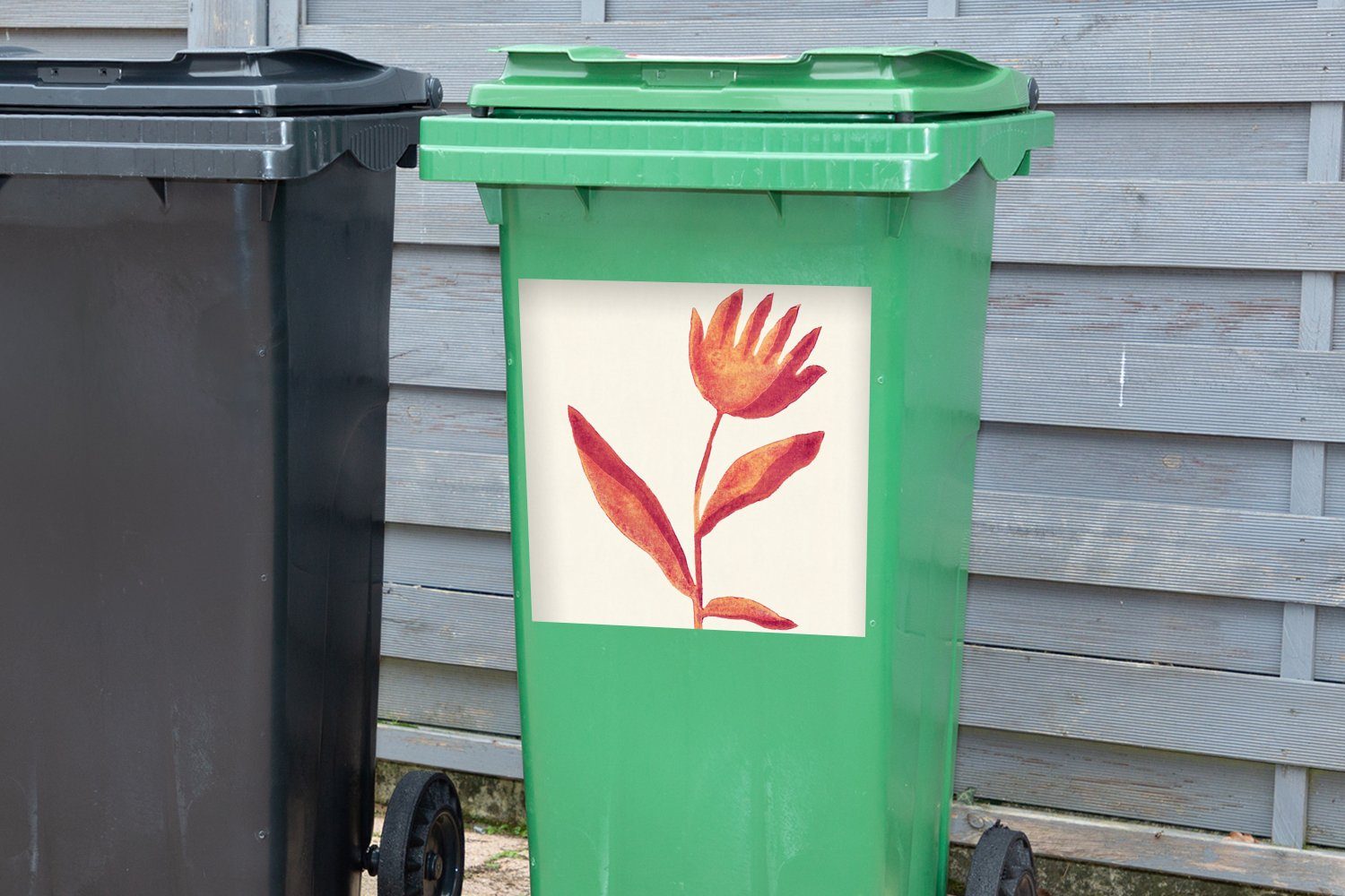MuchoWow Wandsticker Blumen - Pflanze (1 Container, Rot Mülltonne, Sticker, St), Pastell Mülleimer-aufkleber, - - Abfalbehälter