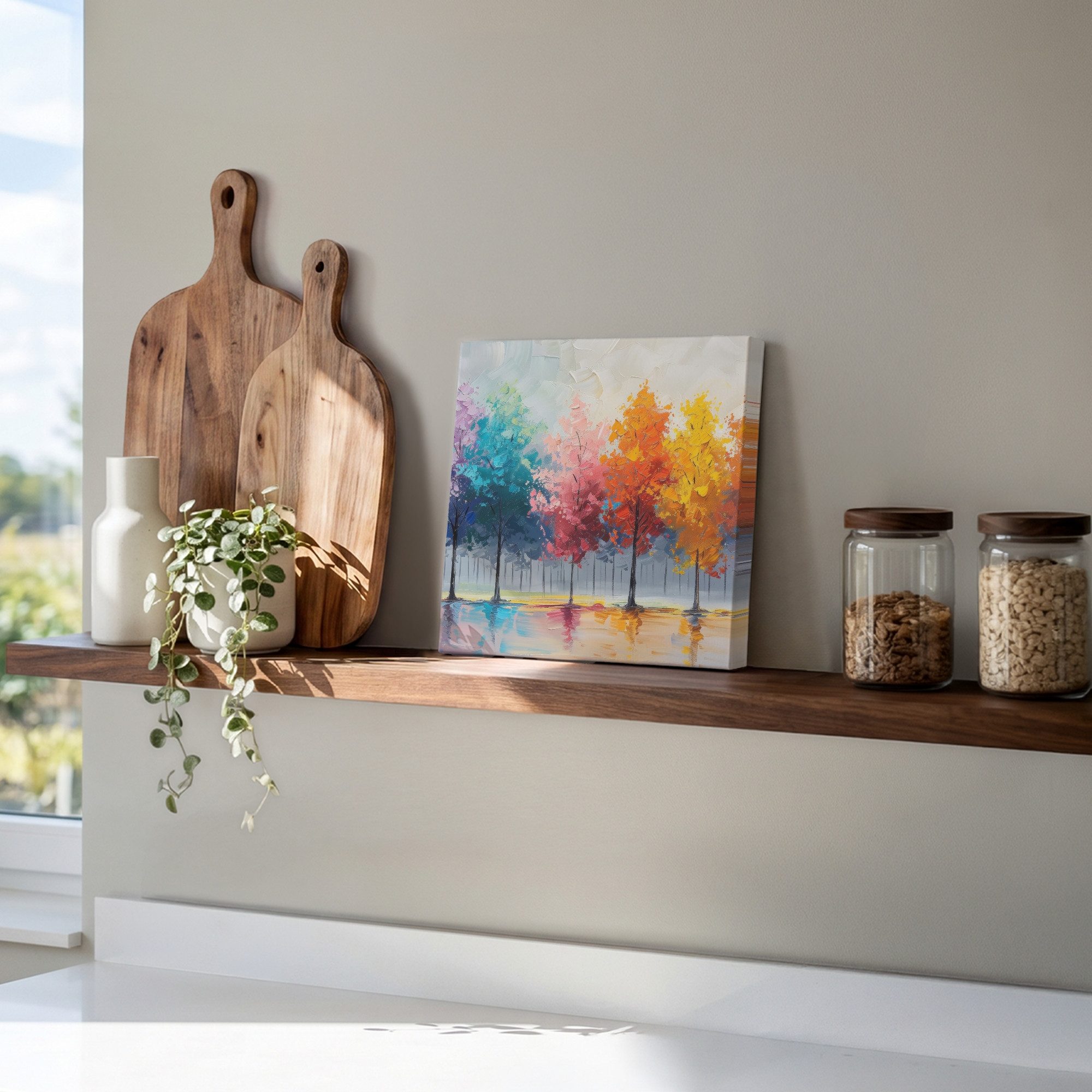 OneMillionCanvasses® Leinwandbild Bäume - Farbenfroh - Natur - Abstrakt, Fotodruck (1 St), Wandbild, Deko Schlafzimmer Wohnzimmer Flur 20x20 cm – Bild 5 von 5
