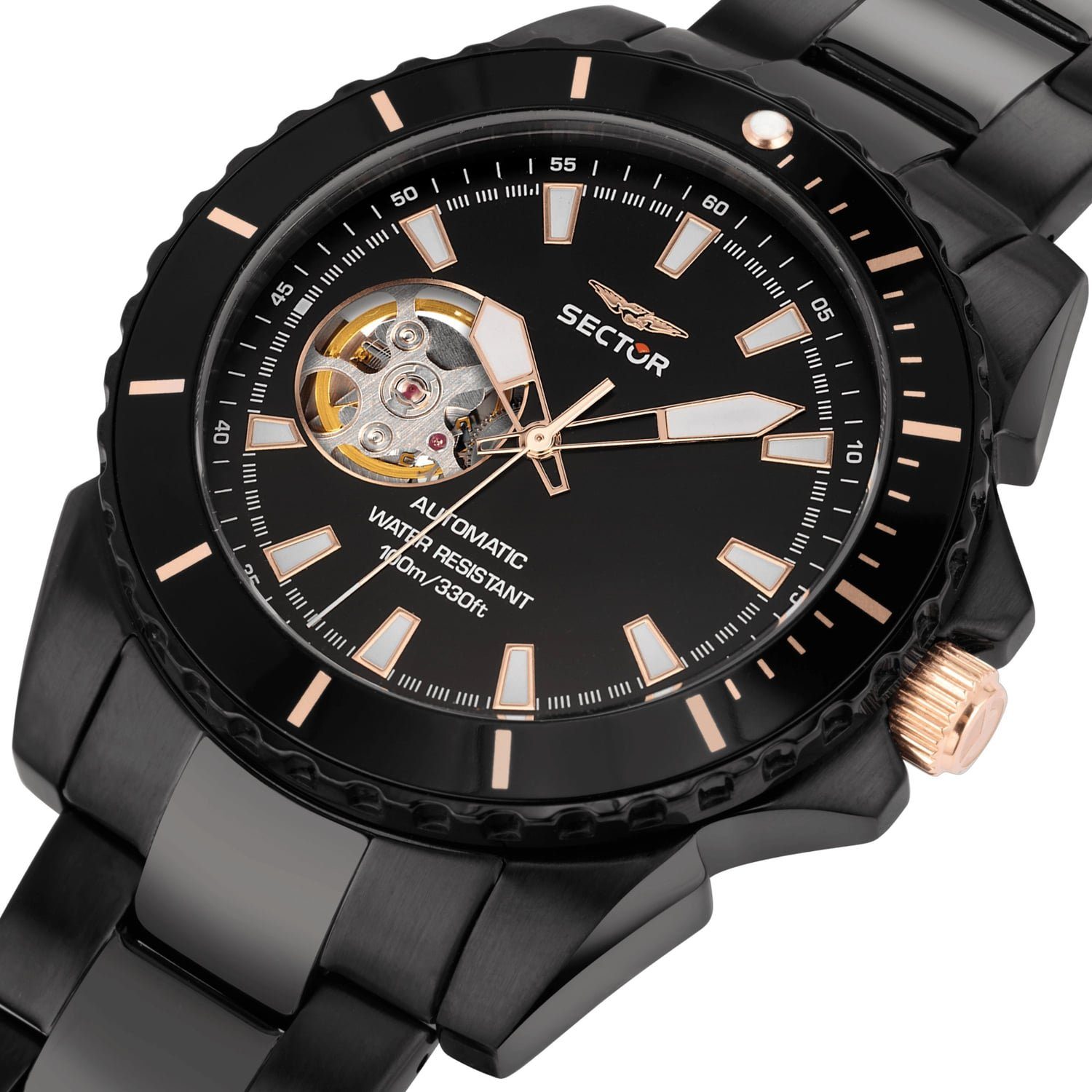 Edelstahlarmband Herren Herren Sector Armbanduhr Quarzuhr Armbanduhr Analog, Casual Sector schwarz, rund, (43mm), groß