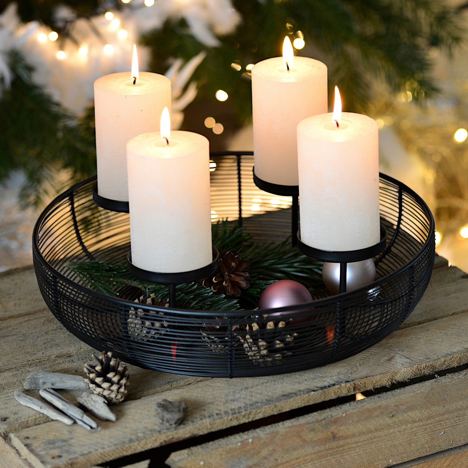 INtrenDU Tischkerzenhalter Adventskranz Metall schwarz 36cm günstig online kaufen