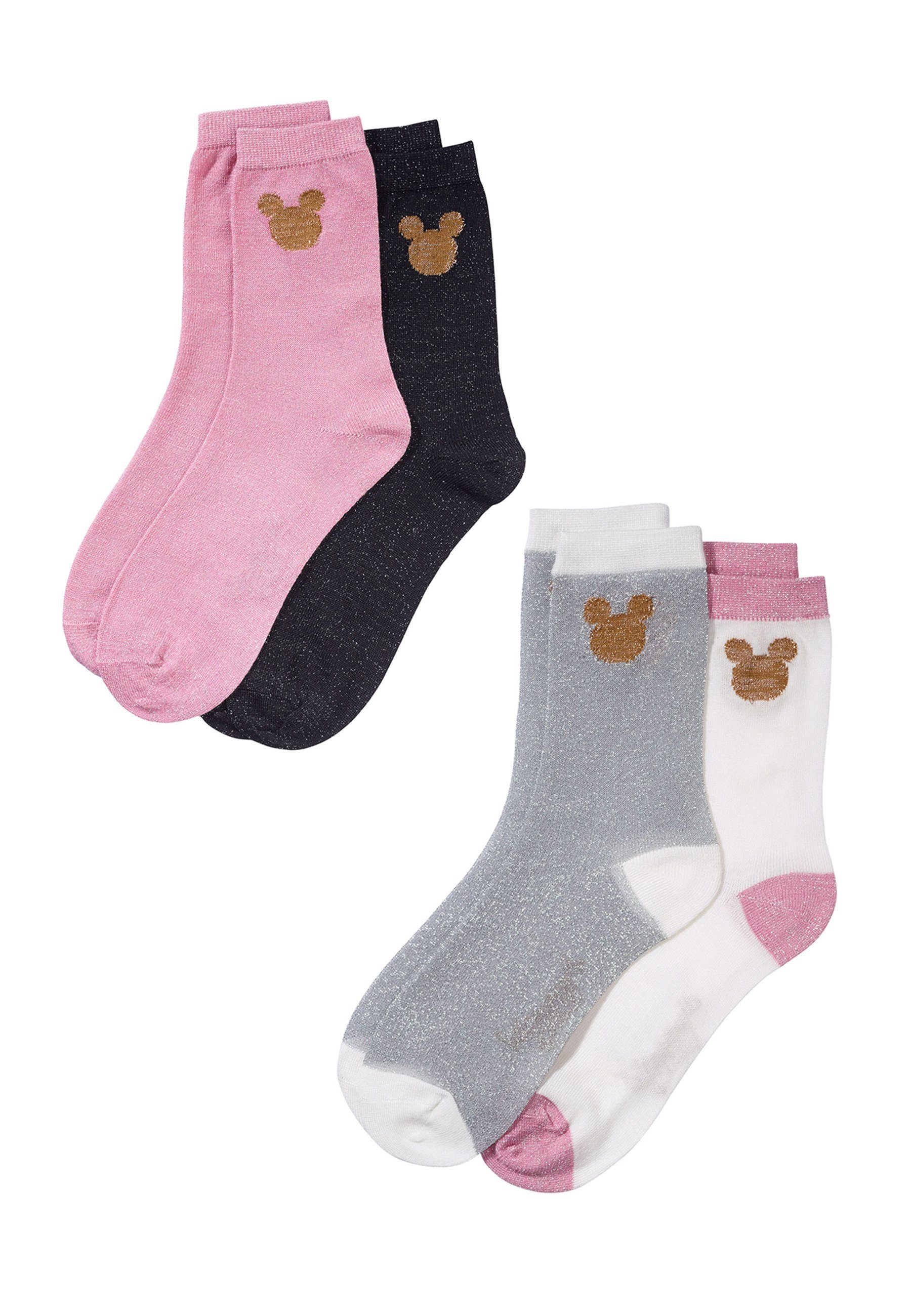 ONOMATO! Socken Mickey Mouse Strümpfe Socken rosa/schwarz Pack (4-Paar) Damen 4er