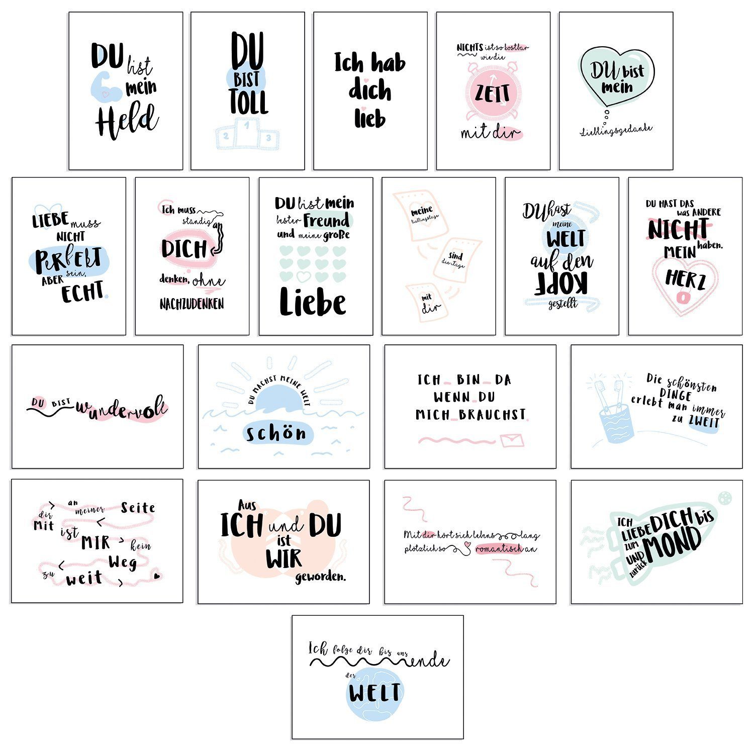 CUPCAKES & KISSES Grußkarte 20er Postkarten Set Liebe