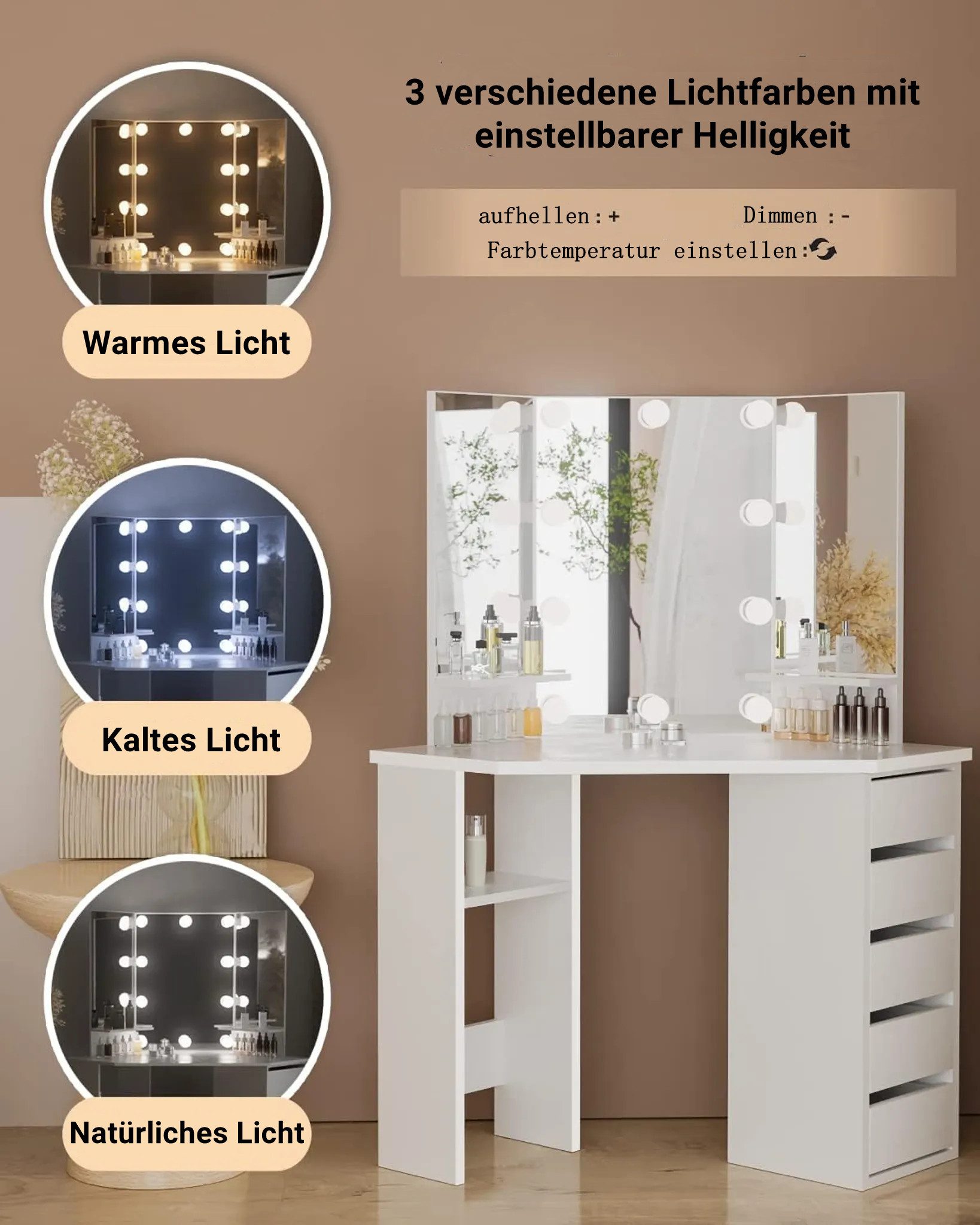 LUCKZON Schminktisch 112x50x142.5 cm Frisiertisch mit günstig online kaufen