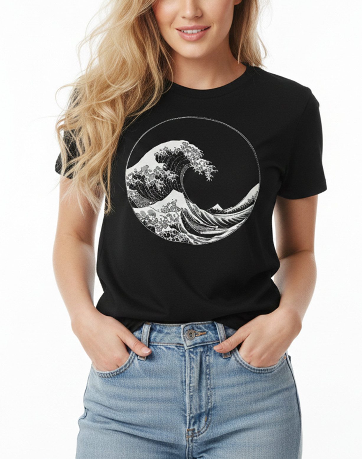 MAKAYA Print-Shirt Surfer Damen Shirt mit Wellen-Print – Coole Geschenkidee (Schwarz, S, M, L, XL) Baumwolle