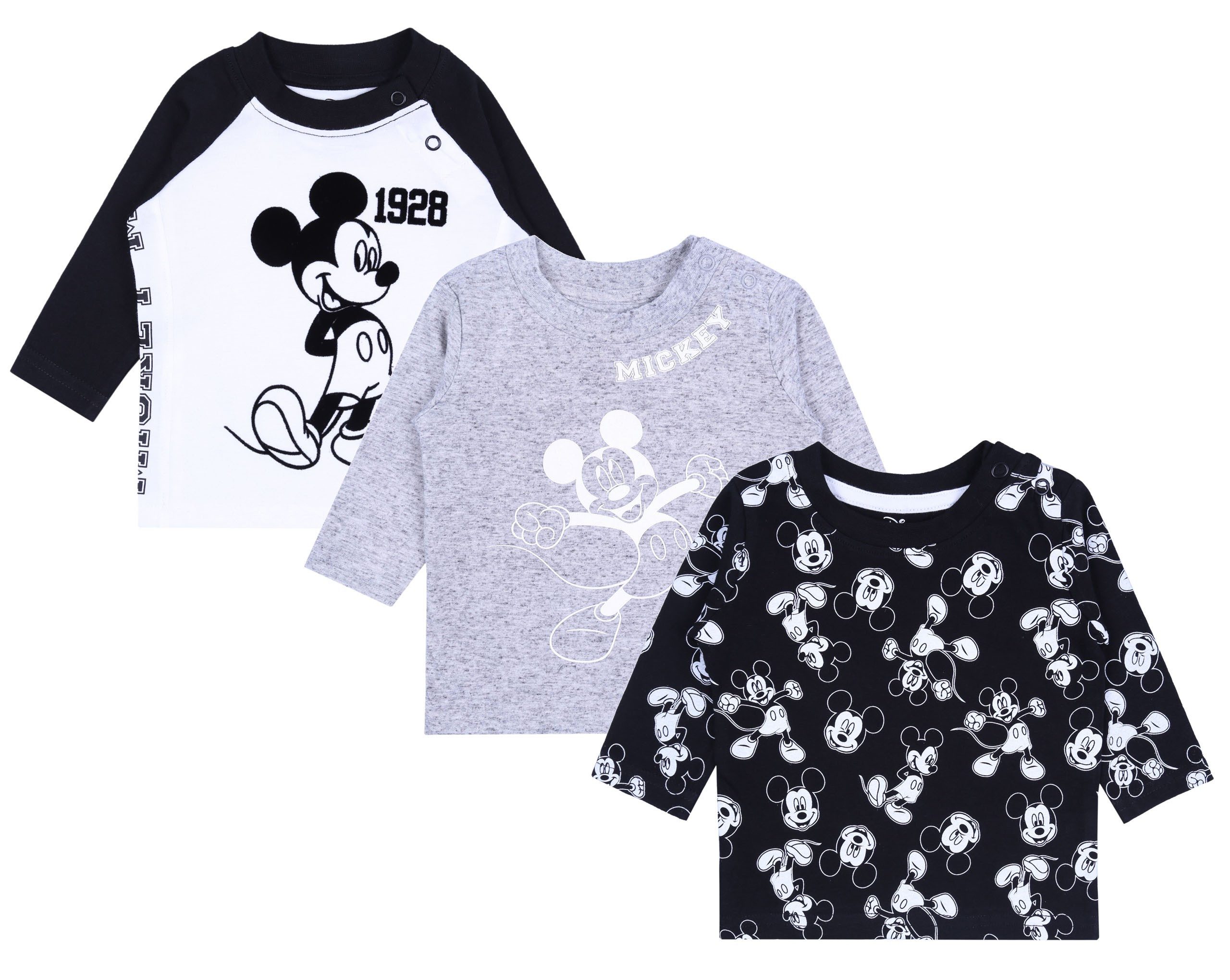 Sarcia.eu Blusentop 3x Schwarz-weiße Langarmshirts für Baby Mickey Maus DISNEY 6-9 Monate