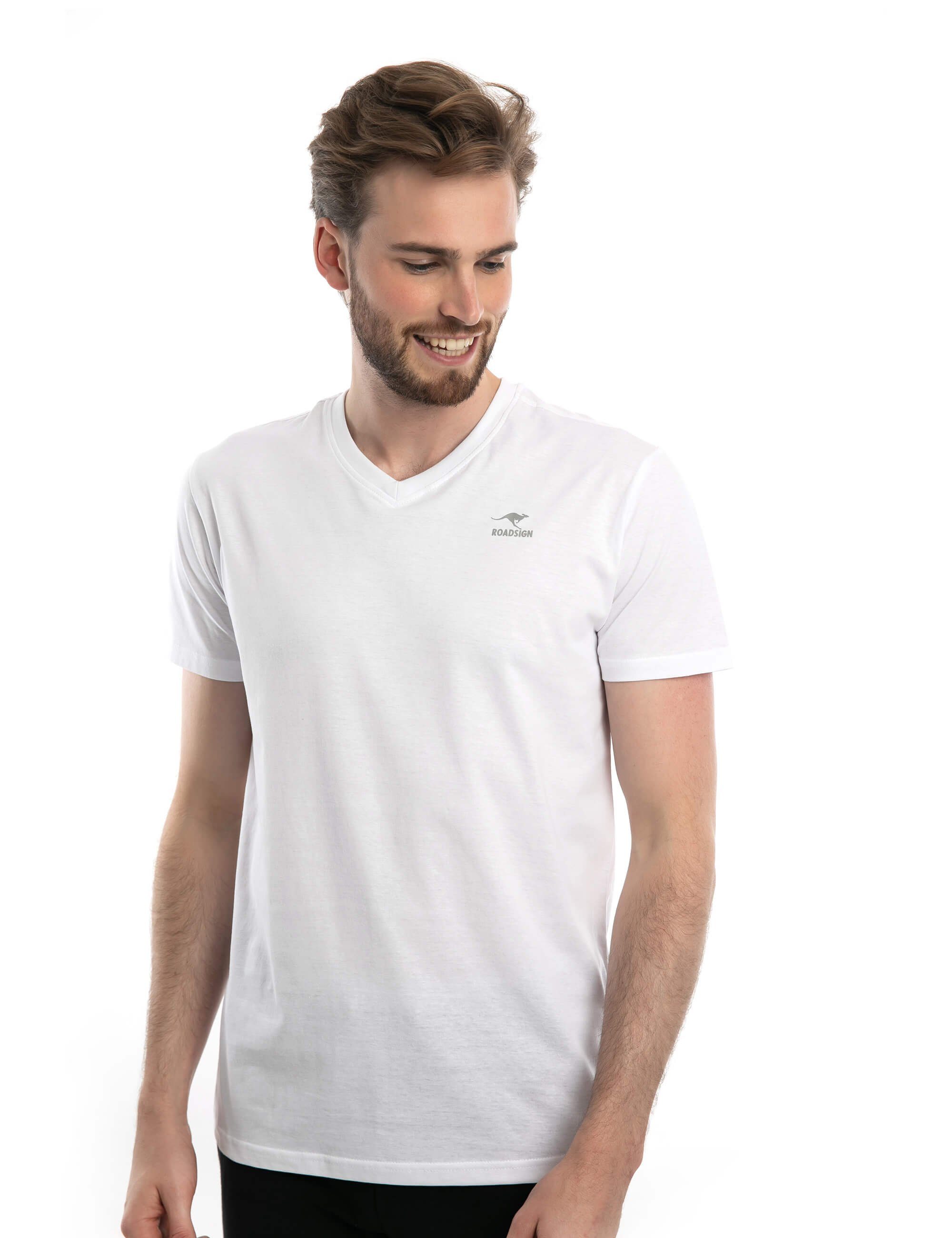 ROADSIGN australia T-Shirt Basic (Doppelpack, 2-tlg., 2er-Pack) mit V-Ausschnitt, 100% Baumwolle (2-er Pack) weiß