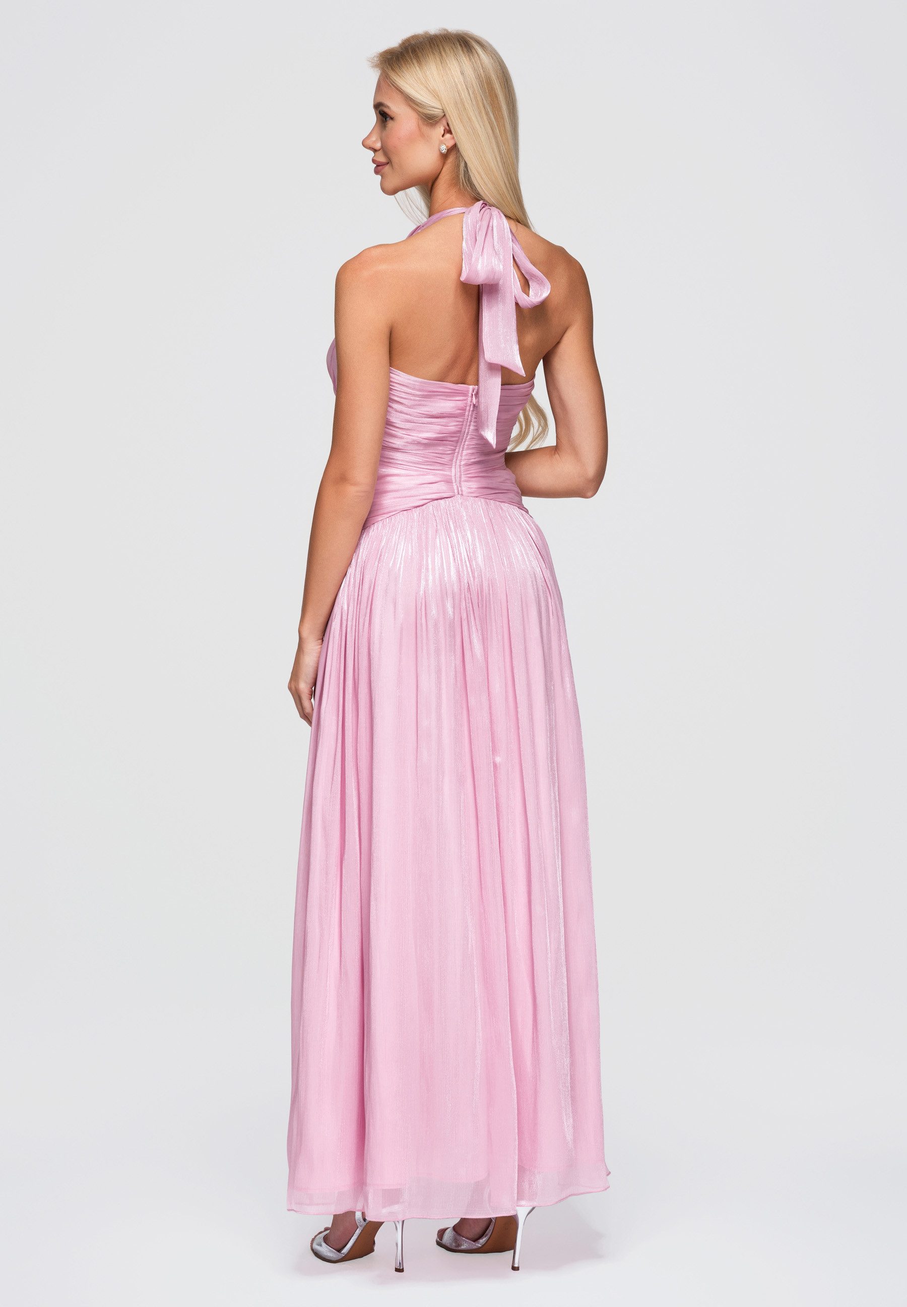 OMBRE Abendkleid Damen Abendkleid Maxikleid mit tiefem V-Ausschnitt Pink M (kein Set, 1-tlg) in Unifarbe – Bild 3 von 5