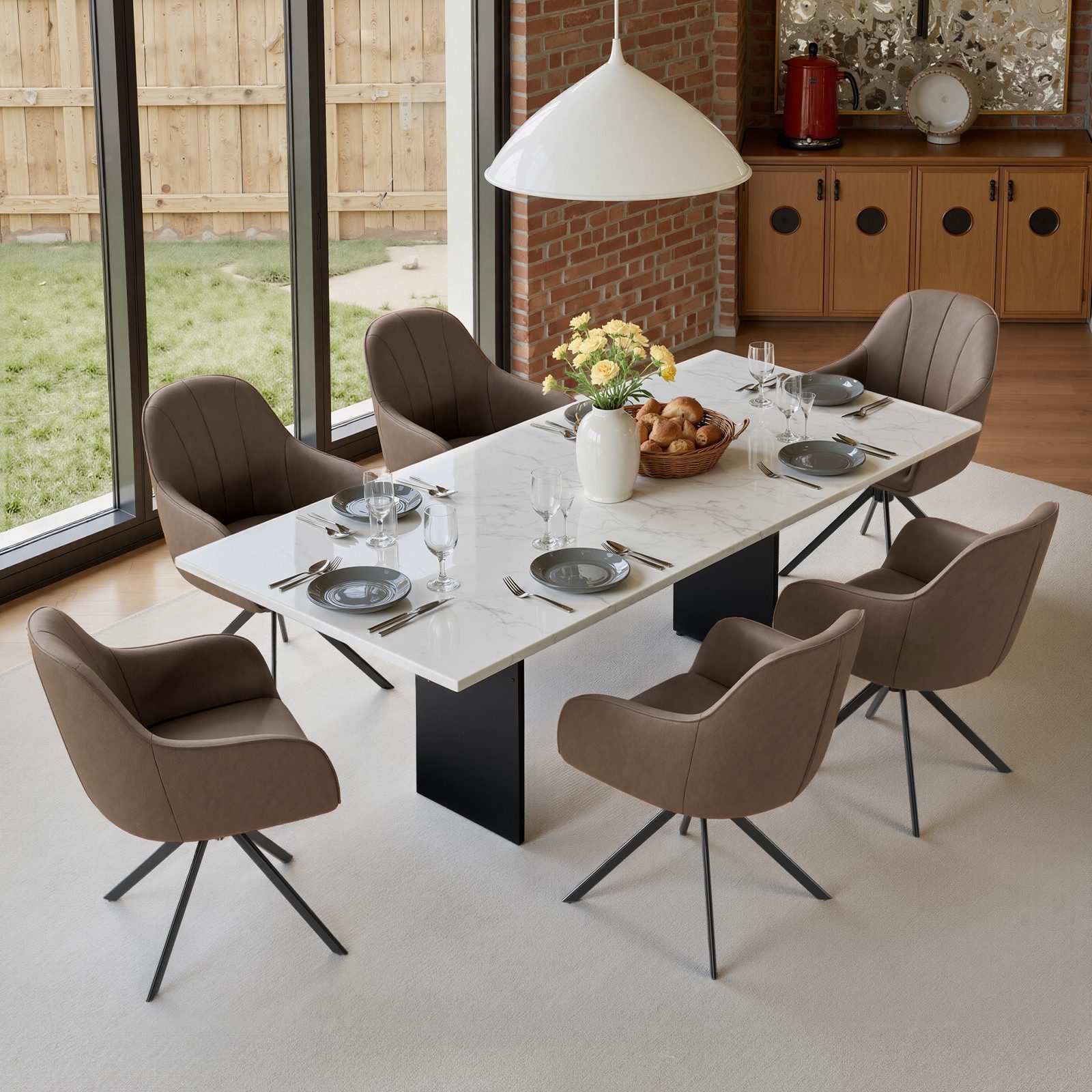 HawthyHome Esszimmerstuhl mit Armlehnen und Metallbeinen, 4er-Set, 360° drehbarer,Beige (6 St), 360° drehbarer