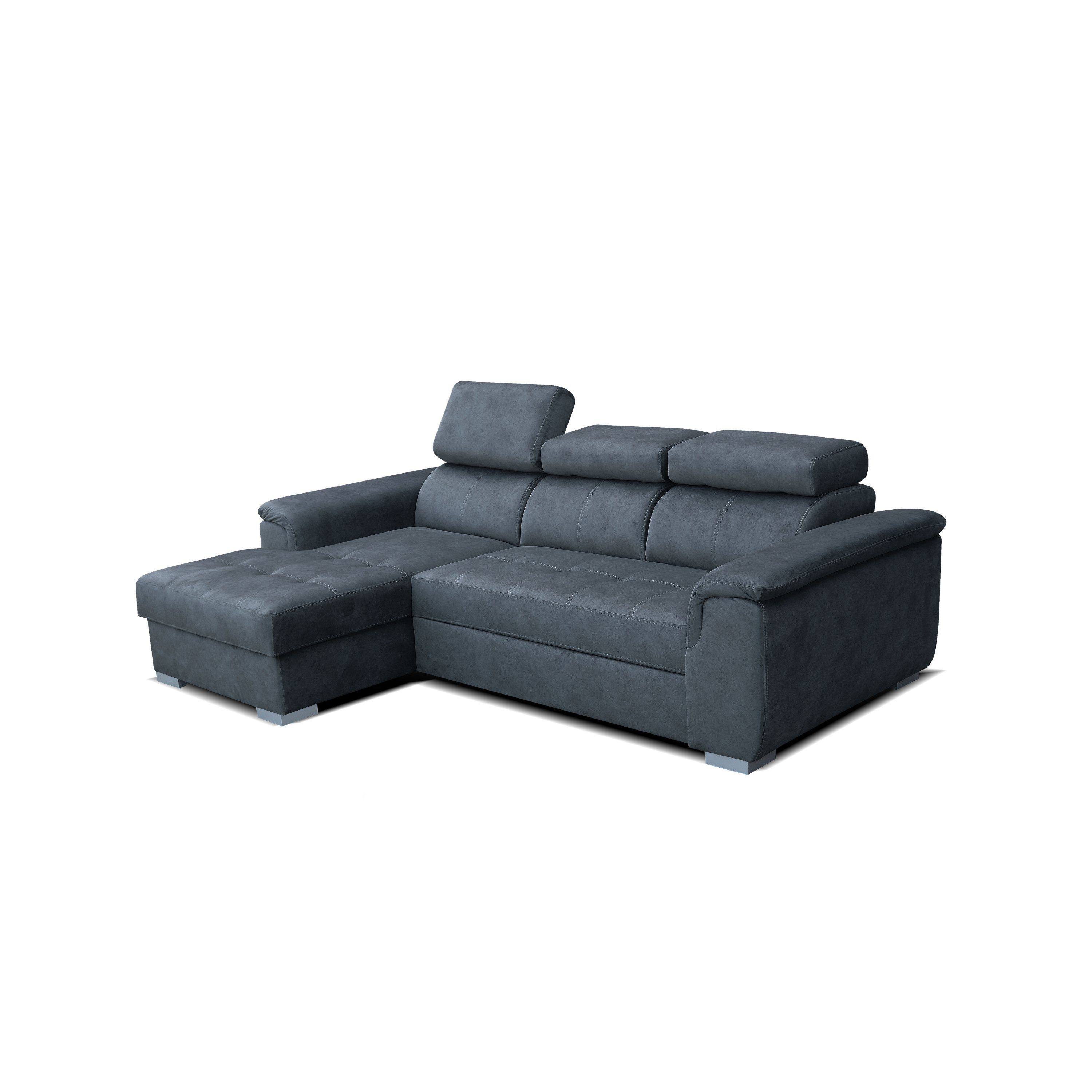 robin Ecksofa Silver Schlaffunktion 3 GRAY Sofa mit Verstellbare Kopfstützen Bettkasten