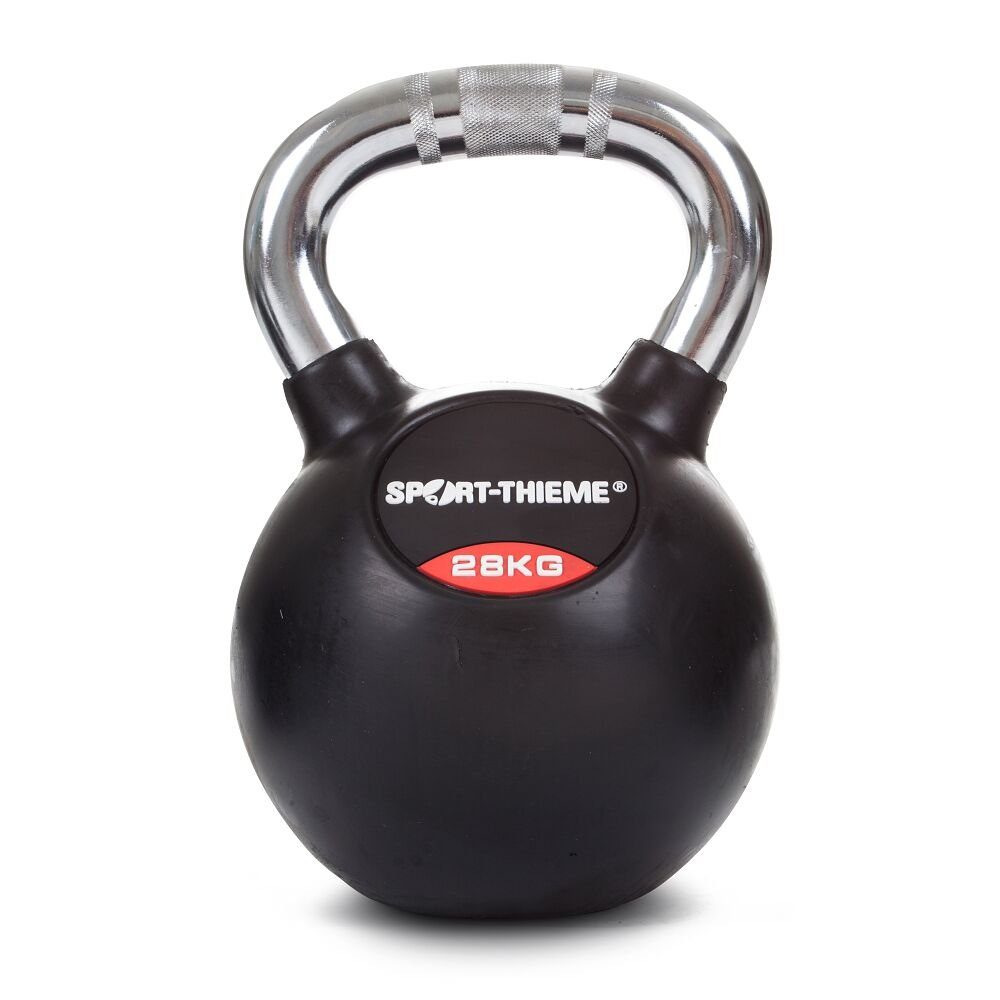 Sport-Thieme Kettlebell Kettlebell Gummiert mit gerändeltem Chrom-Griff, Trainiert funktionelle und explosive Kraft 28 kg