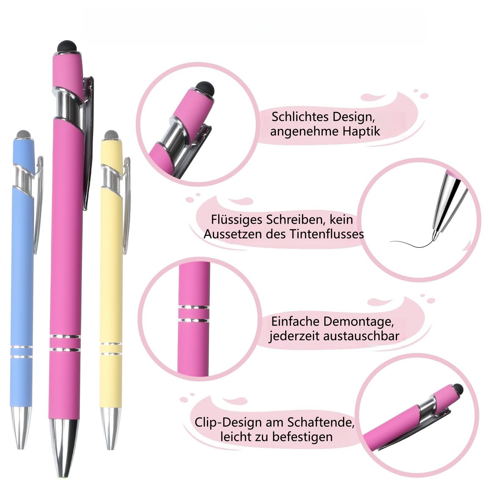 FOUORTUNATE-BEE Kugelschreiber Kugelschreiber Set 10 Stifte mit 20 Minen 2in1 Stift Büro Schule, 2in1 Kugelschreiber Set 10 Stück mit Stylus und 20 Ersatzminen – Bild 4 von 5