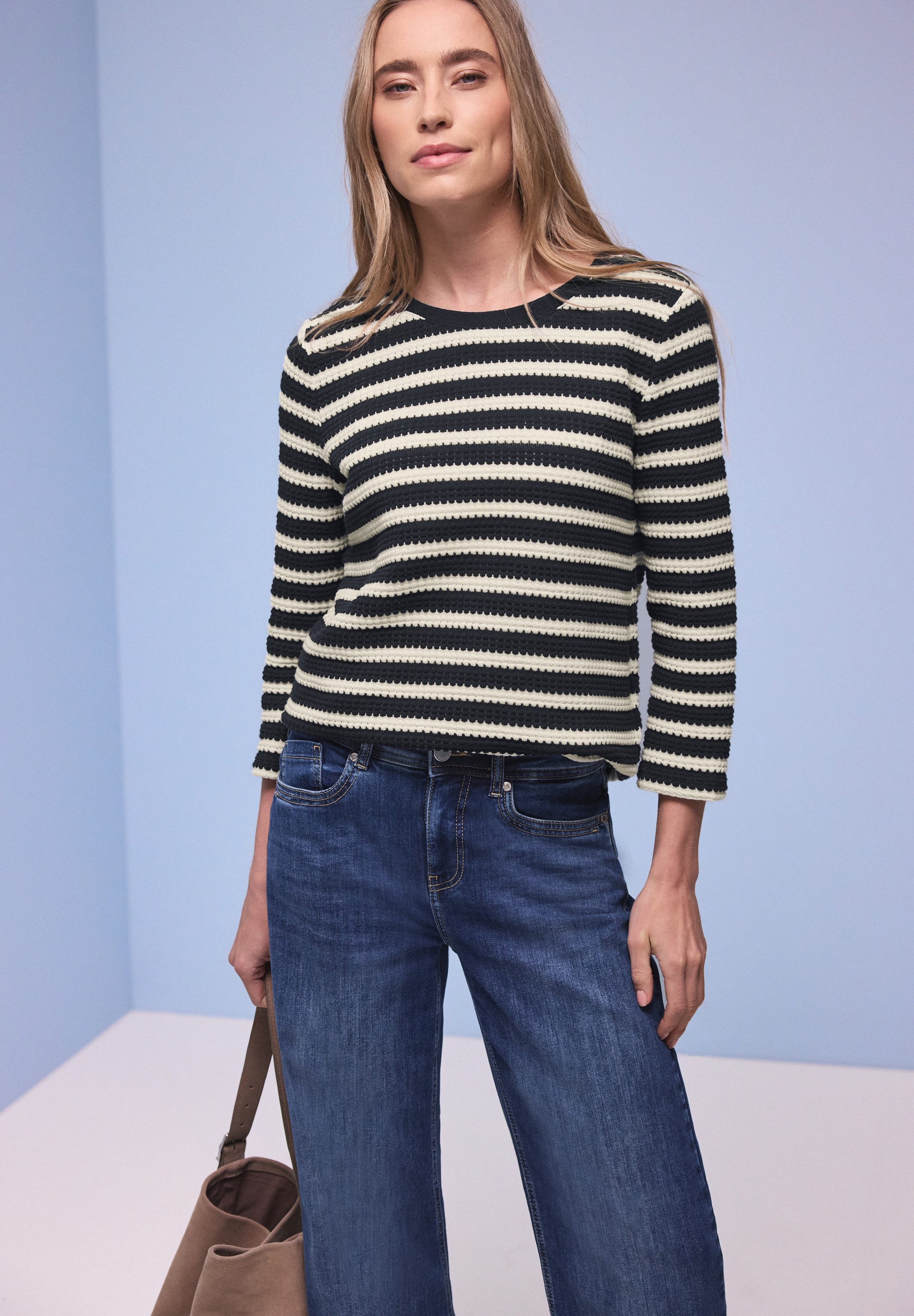 STREET ONE 3/4-Arm-Shirt Strick-Look Shirt mit Streifenmuster