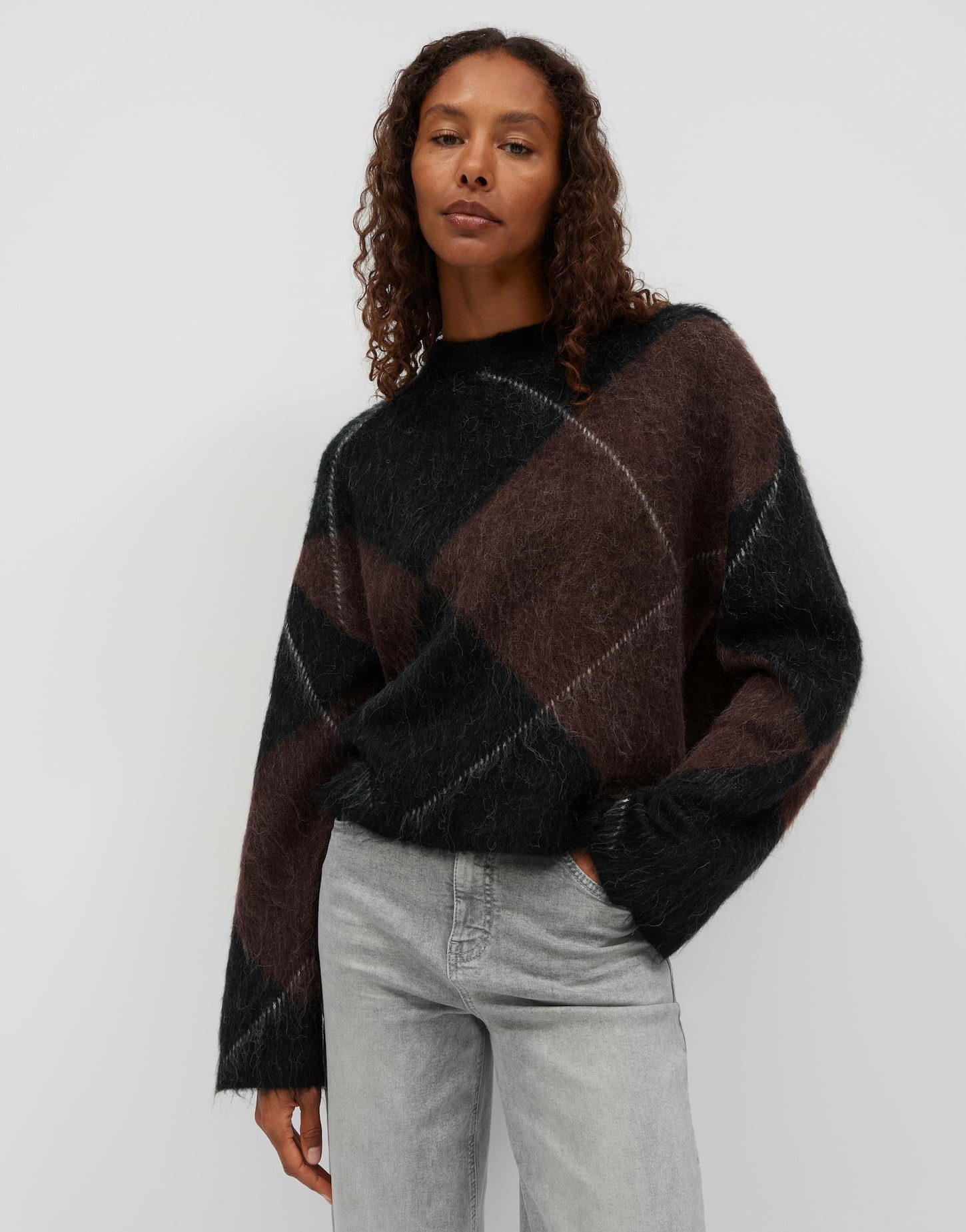 OPUS Strickpullover mit Argyle-Rautenmuster Weite Silhouette mit überschnittener Schulter und weichem Griff