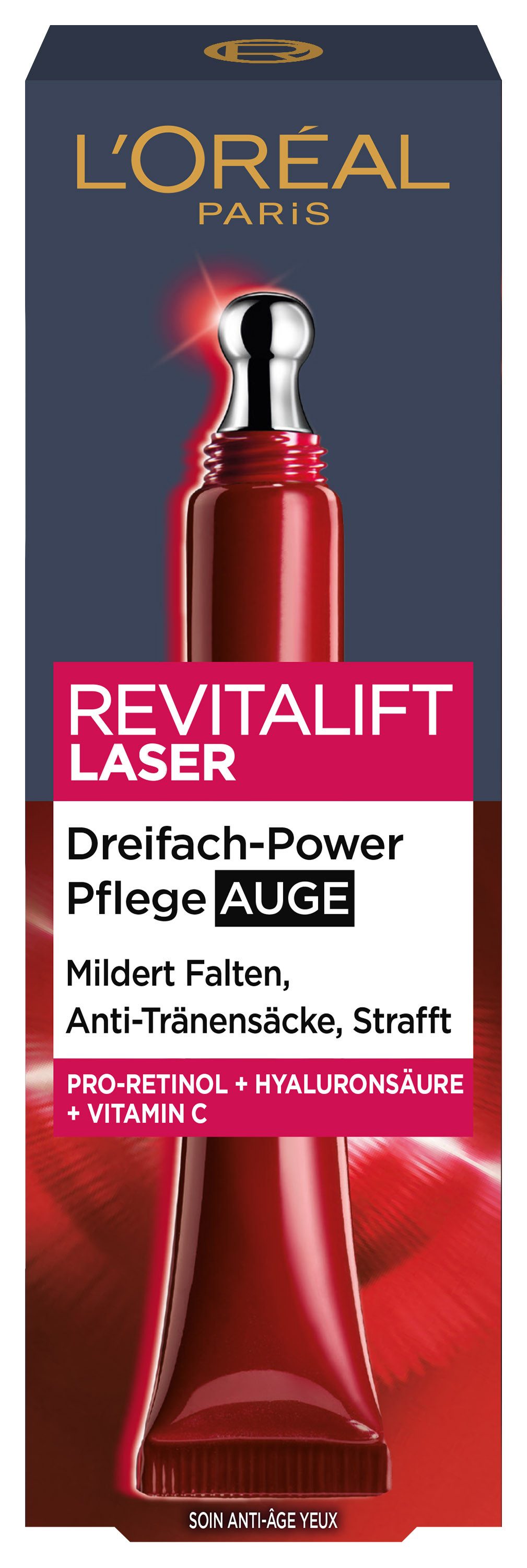 L'ORÉAL PARIS Augencreme REVITALIFT LASER X3 ANTI-AGE AUGENPFLEGE, RevitaLift Laser X3 Anti-Age Pflege, wirkt abschwellend, mildert Falten, gegen Falten und Augenringe