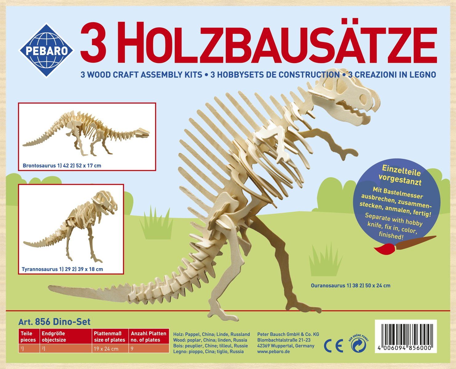 Pebaro 3D пазли Holzbausatz Dinosaurier-Set, 856, 42 Пазлиteile