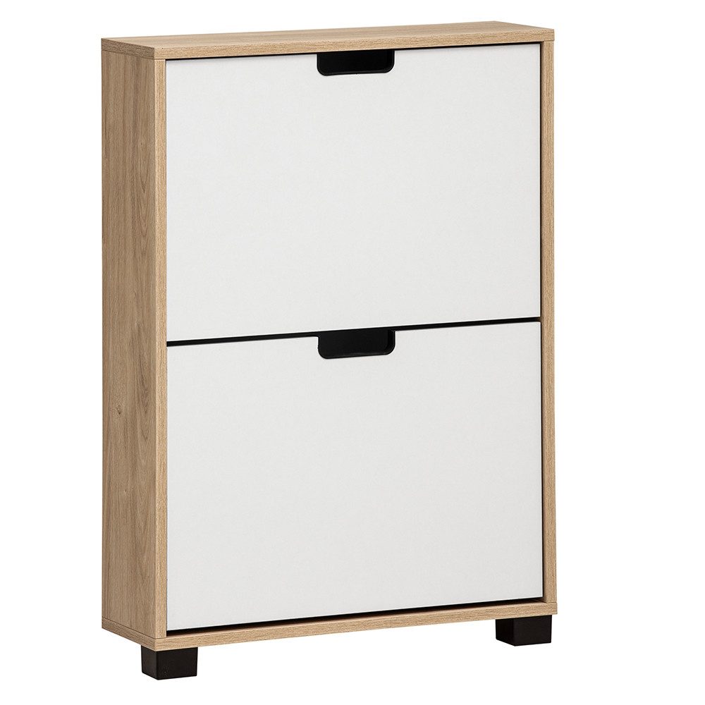 Lomadox Schuhschrank ELURU-80 in weiß mit Eiche, 2 Klappen, 60 cm breit