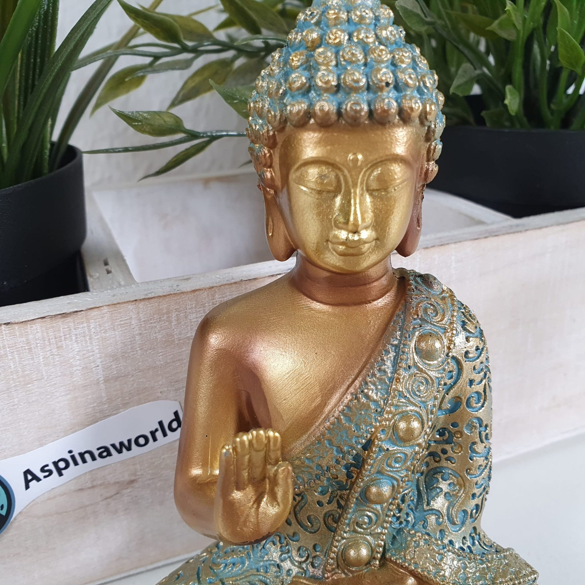Aspinaworld Buddhafigur Sitzende Buddha Figur Mintgrün 14 cm, Deko Buddha günstig online kaufen