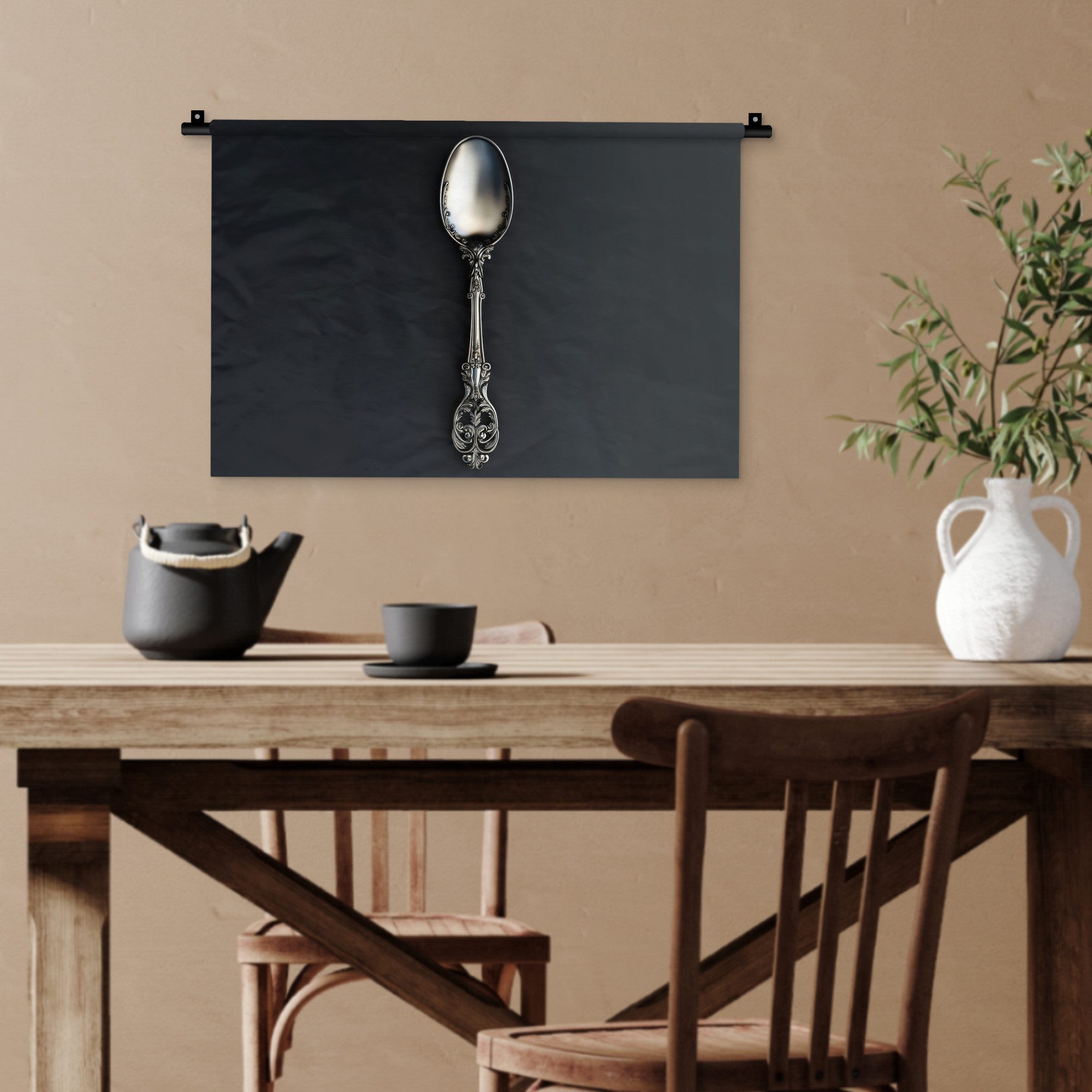 MuchoWow Wandteppich Löffel - Silber - Metall, Rechteckig, Höhe: 3 mm, Wandteppich für Wohnzimmer, Schlafzimmer, 60x40 cm