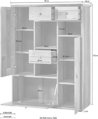 Innostyle Highboard BONANZA (1 St), 2 Holztüren, 3 Schubladen, 11 Fächer, Softclose, ABS Kantenschutz