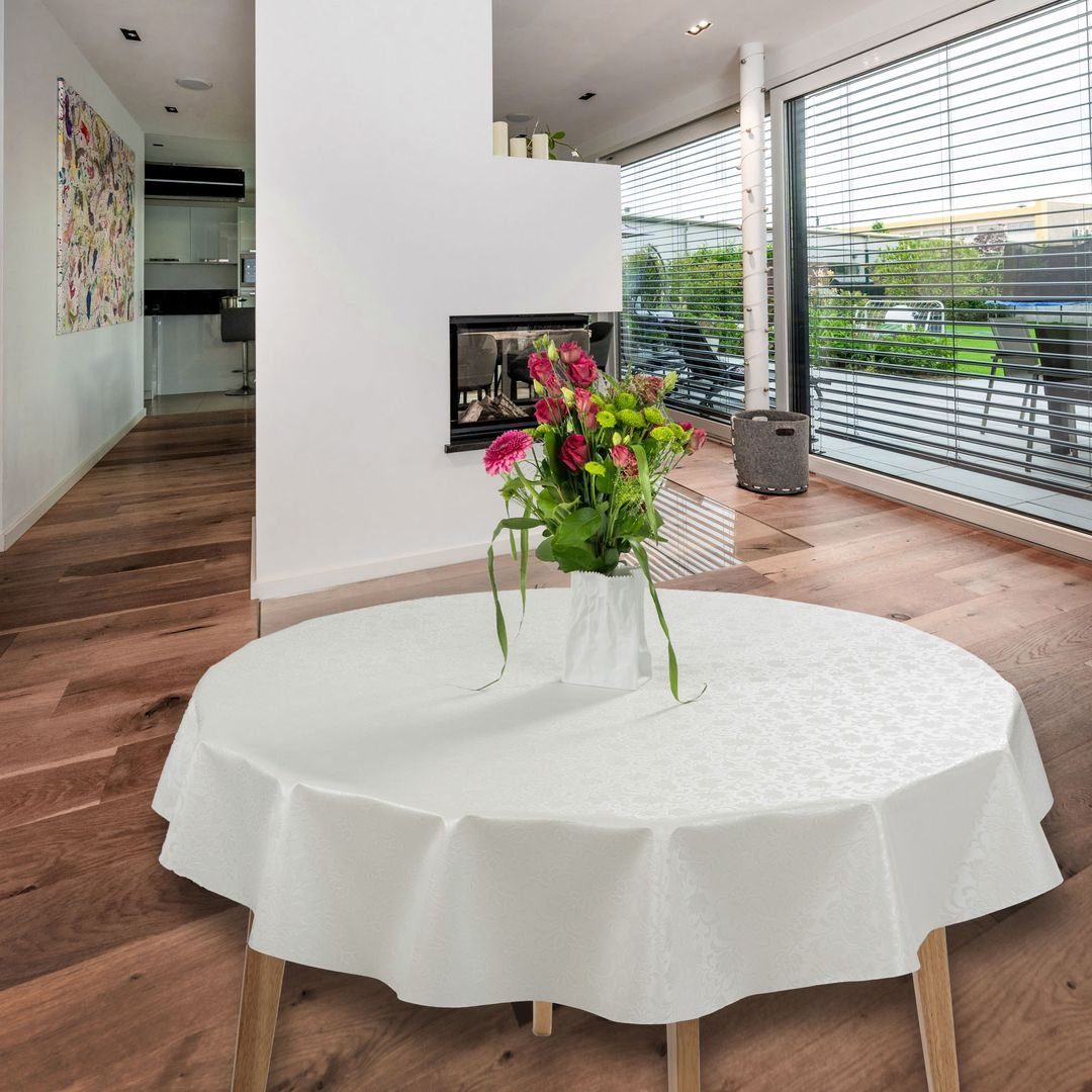laro Tischdecke Wachstuch-Tischdecken Abwaschbar Relief geprägt Weiß Rund 1 günstig online kaufen