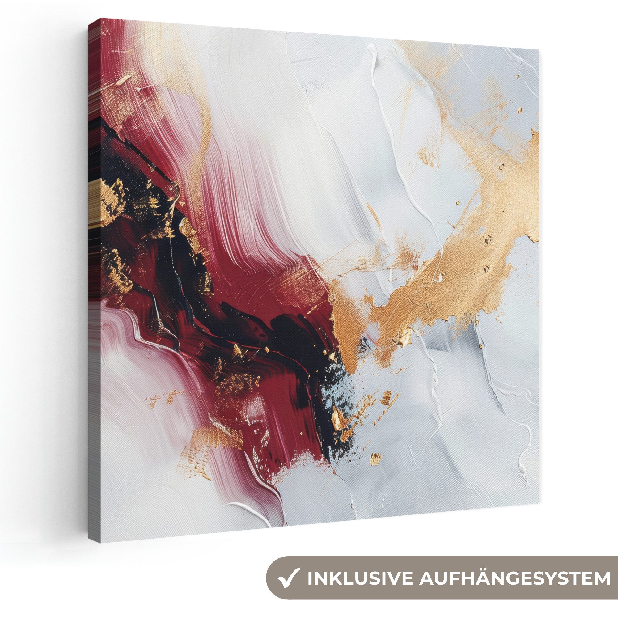 OneMillionCanvasses® Leinwandbild Rot - Abstrakt - Gold - Modern, Fotodruck (1 St), Wandbild, Deko Schlafzimmer Wohnzimmer Flur 20x20 cm