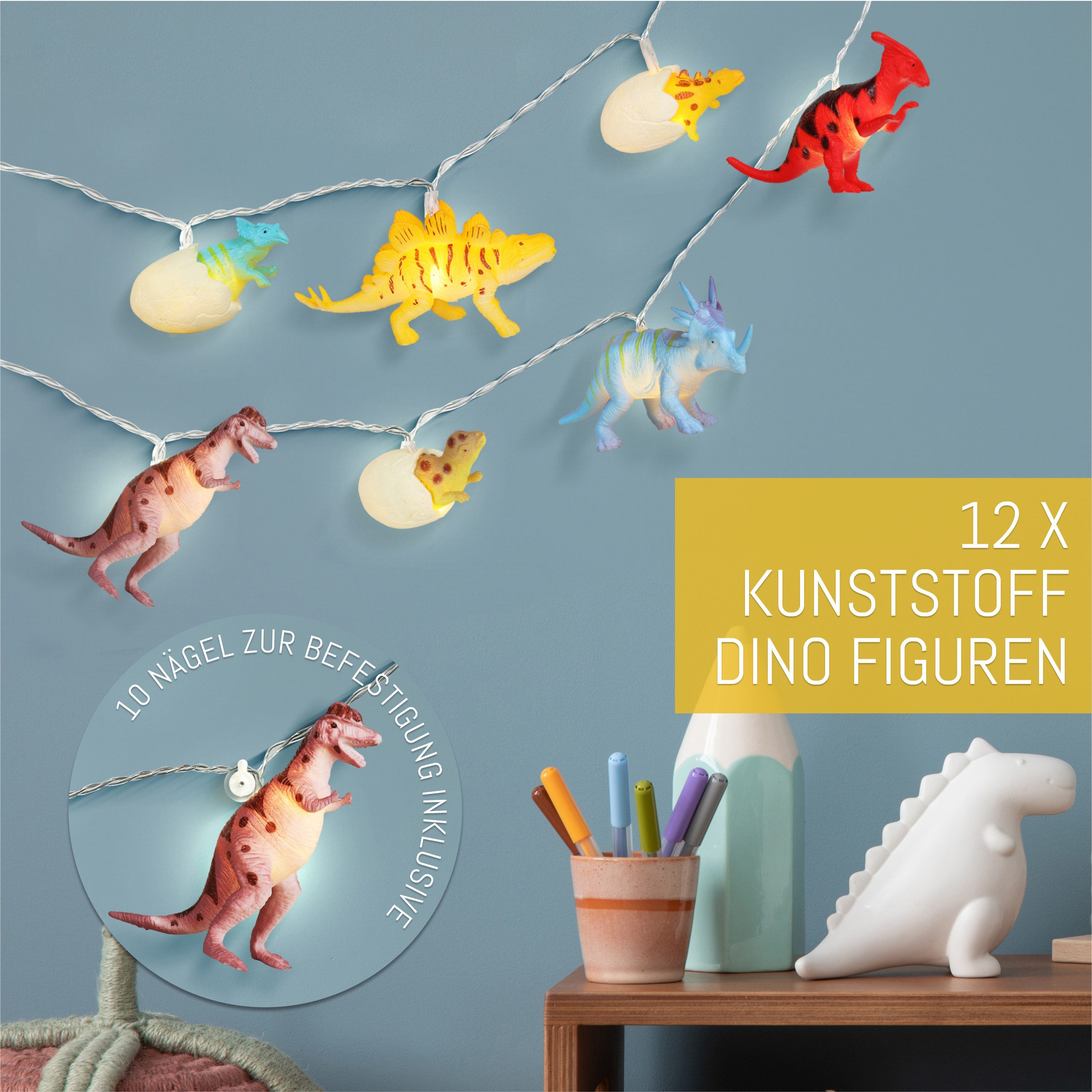 COZY HOME LED-Lichterkette Dino Lichterkette Batterie und Stecker -, 12 LED günstig online kaufen