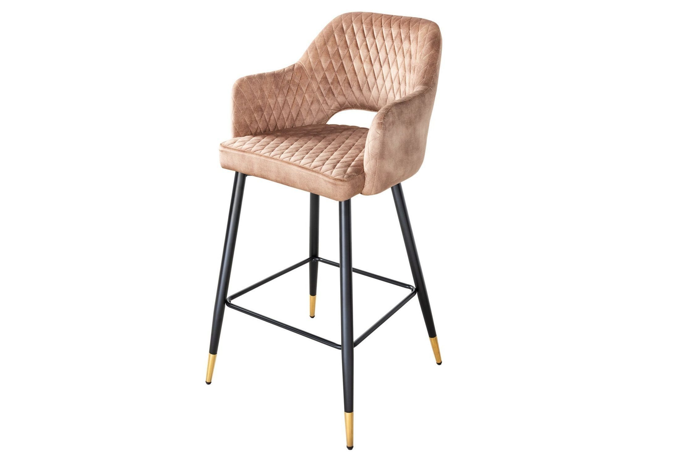 Licht-Erlebnisse Barhocker VENUS, Samt Metall in Greige Schwarz Gold Retro